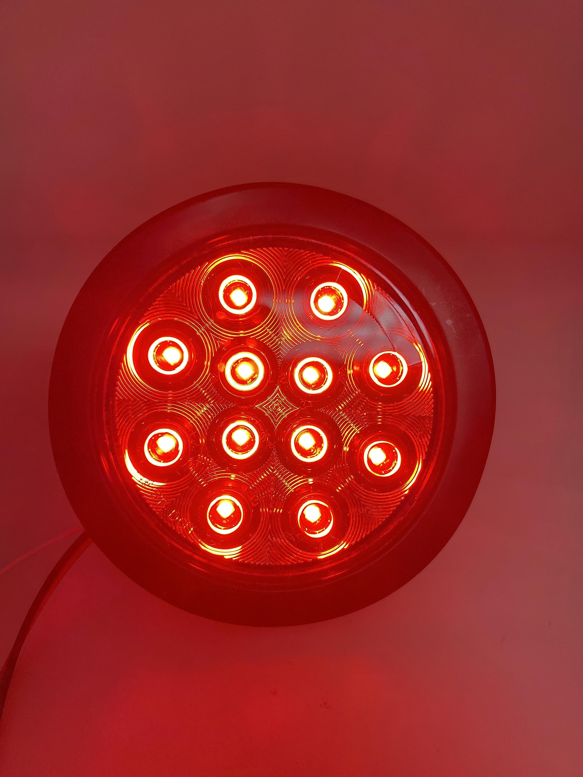 4" Inch Round 12 LED Red/White Trailer Tail Lights Kit Round Led Stop Turn Tail Back-up Reverse Fog Lights Reflective Lens Grommet 3-Prong Wire Pigtails for Truck Trailer RV 12V