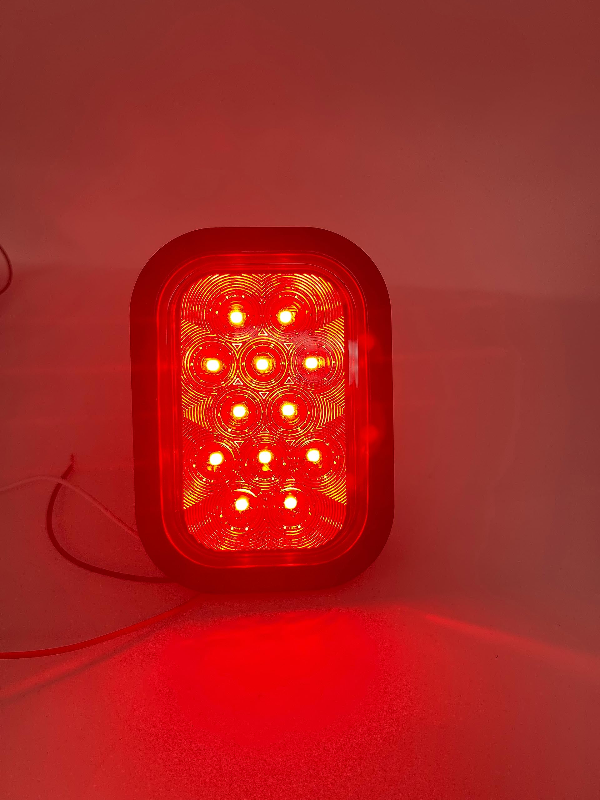 5x3 Red/White Rectangle Light 12 LED Stop/Turn/Tail Backup/Reverse Tow Truck Semi Trailer CM Flatbed Reading Postal Hitch Mounted RV Bus Grommet 3 Wire Pigtail Plug Kit 12V IP67