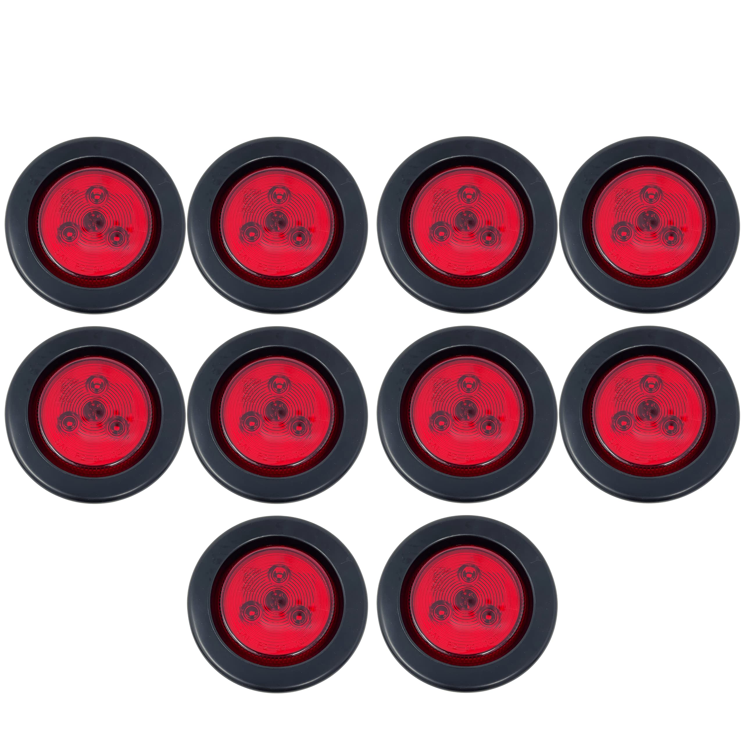 2.5" Red/Amber 3 LED Round Side Marker Clearance Lights Grommet Flush Mount, Sealed Truck Trailer with Reflex Lens, IP67 Waterproof- Super Bright DOT SAE P2 FMVSS 180