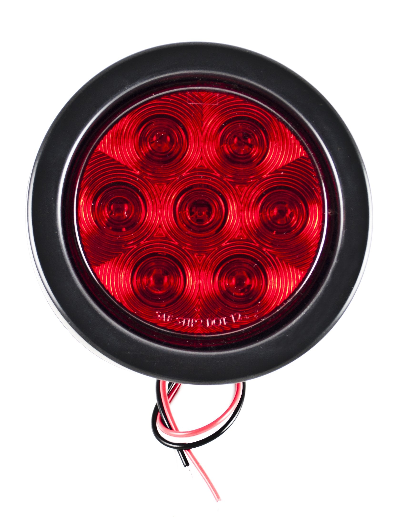 4" Inch Round 7 LED Red/White Trailer Tail Lights Kit Round Led Stop Turn Tail Back-up Reverse Fog Lights Reflective Lens Grommet 3-Prong Wire Pigtails for Truck Trailer RV 12V