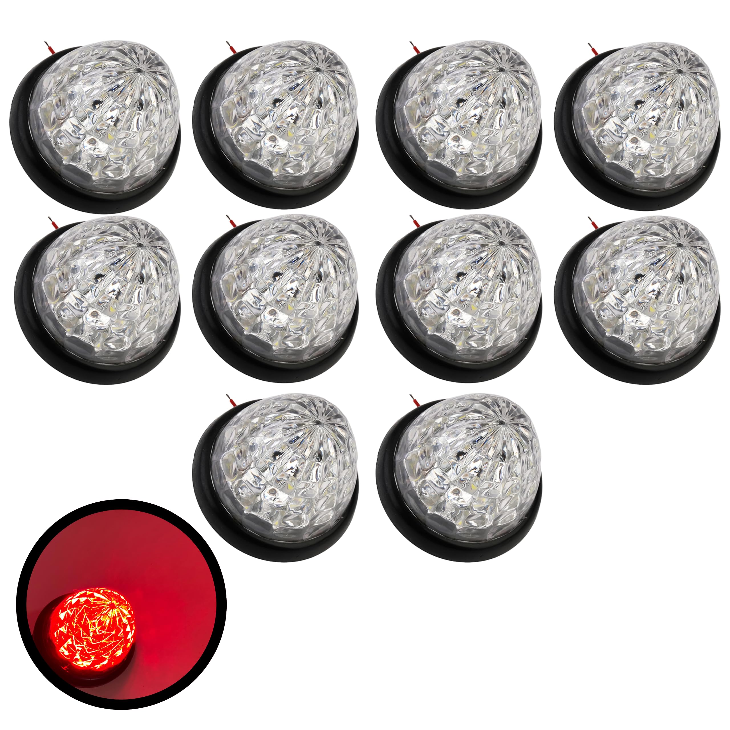 3.5" Inch Diameter 16 LED Round Beehive Cone Watermelon Trailer Side Marker Lights Red Amber Clear Lens Submersible 12V Rear Lights Peterbilt Trucks ATV Motorcycle