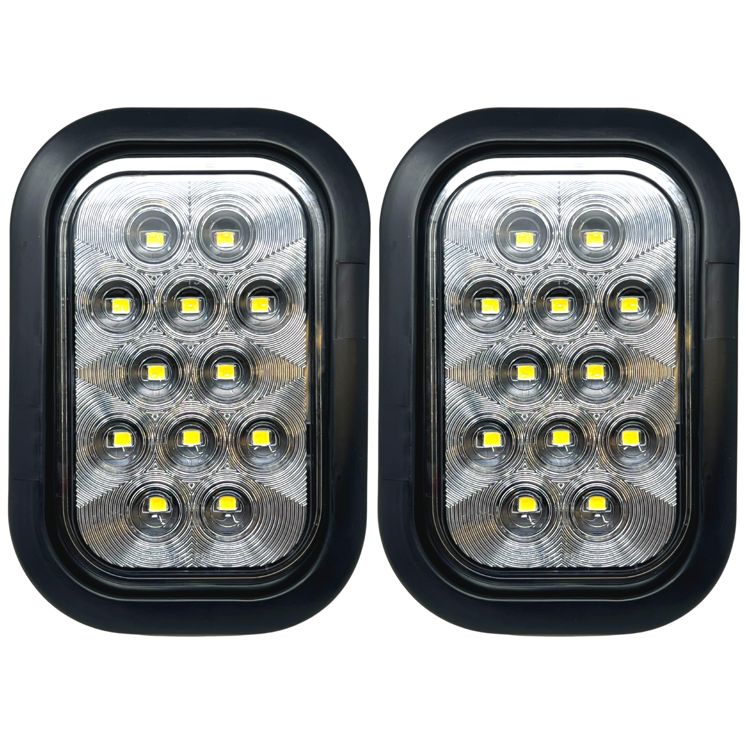 5x3 Red/White/Amber Rectangle 12 LED Stop/Turn/Tail Backup/Reverse/Signal Light Tow Truck Semi Trailer CM Flatbed Reading Postal Hitch RV Bus Grommet 3 Wire Pigtail Plug Kit