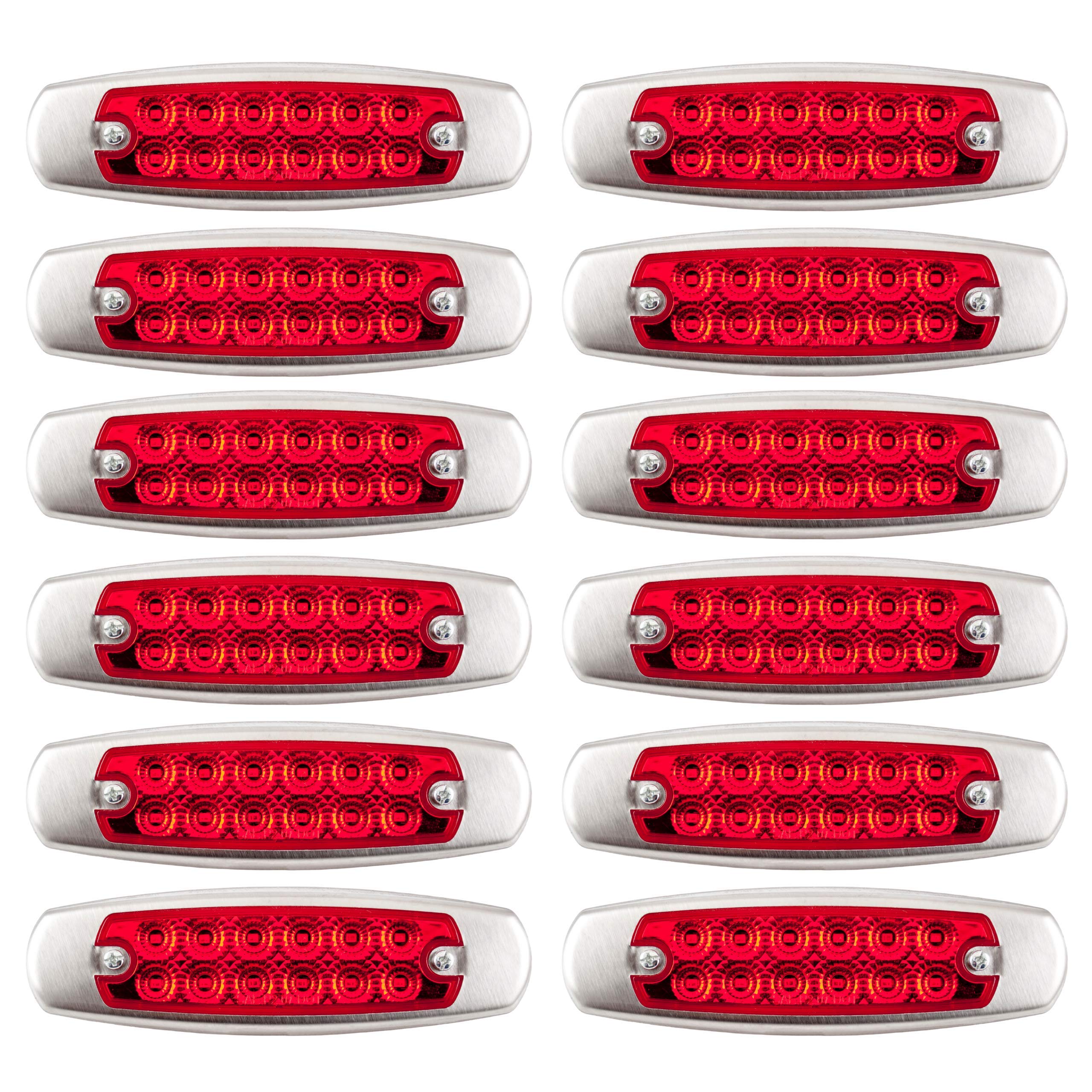 6.2" LED Marker Clearance Light 12 LED Amber/Red Trailer Lights Surface Mount Sealed 6-1/5" Amber/Red Rectangular Spyder Fish Shape Marker & Clearance Lights Stainless Steel Rim Bezel 12V