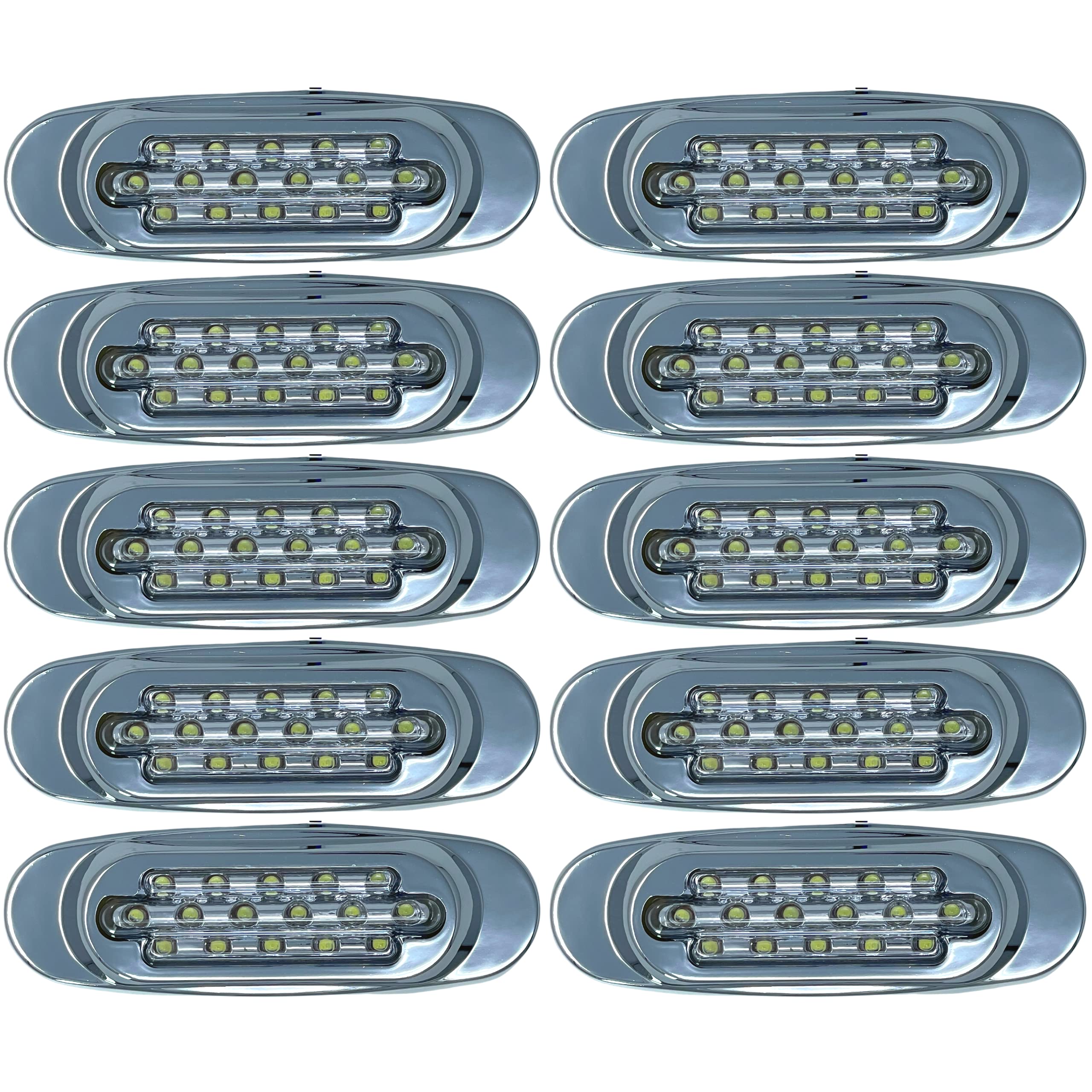 6.5" Inch Amber/Red/White LED Side Marker Lights Clearance Chrome Base Bezel 16 Diodes Surface Mount Led Cab Panel Lights Turn Signals Sealed Waterproof 12V