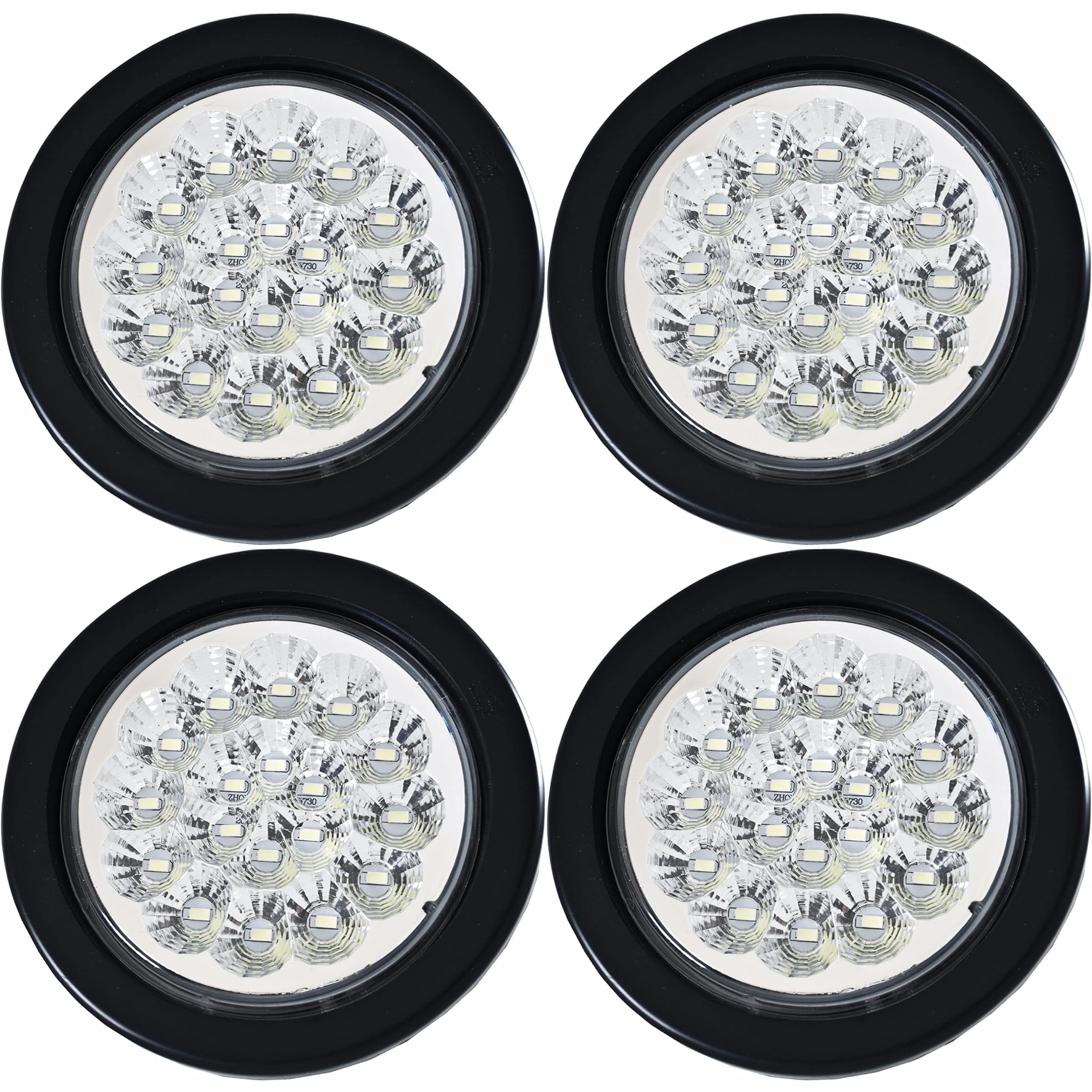 4" Round LED Trailer Tail Light 18 LED Red/White Stop Turn Tail Reverse Backup Running Lights w/Rubber Grommet Direct Wiring for Trucks Trailer RV Boat IP67 Waterproof DOT/SAE Approved 12V