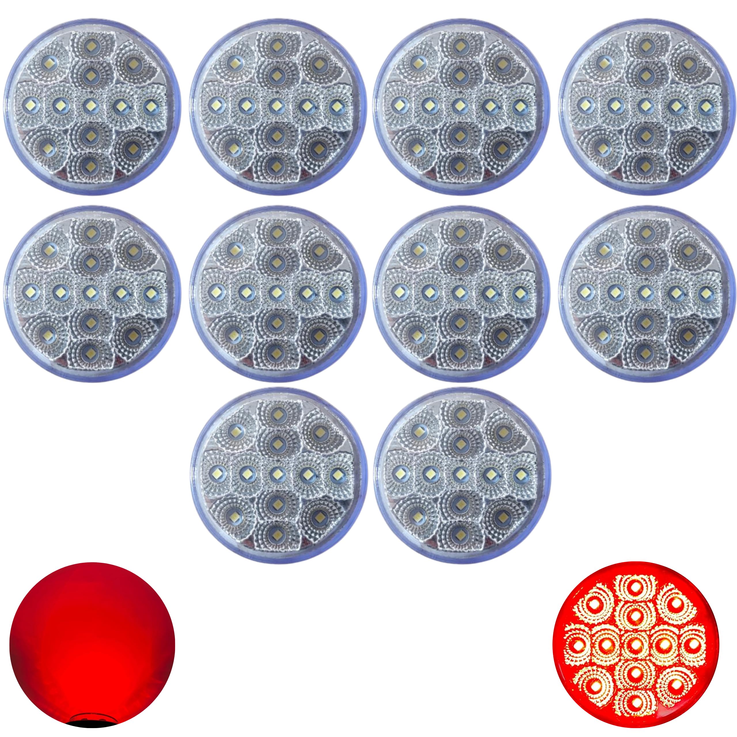 2.5" Round Red/Amber Led Clearance Side Marker Lights 13 LED Diodes Clear Lens ID Truck Utility Trailer RV UTE UTV Tractor Flush Mount Sleeper Waterproof 12V Sealed
