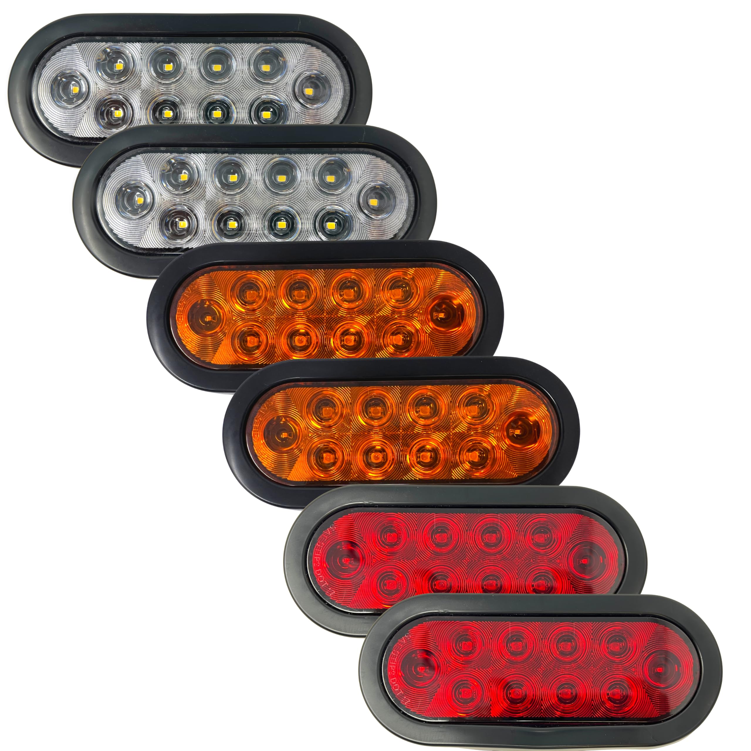 [Red/White/Amber 6" Oval 10 LED Trailer Tail Light Kit [DOT Certified] [With Grommets & Plugs] [IP67 Waterproof] Stop Brake Turn Reverse Back Up Headache Rack Backrack Flatbed RV