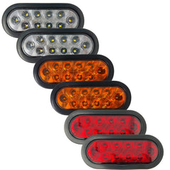 [Red/White/Amber 6" Oval 10 LED Trailer Tail Light Kit [DOT Certified] [With Grommets & Plugs] [IP67 Waterproof] Stop Brake Turn Reverse Back Up Headache Rack Backrack Flatbed RV