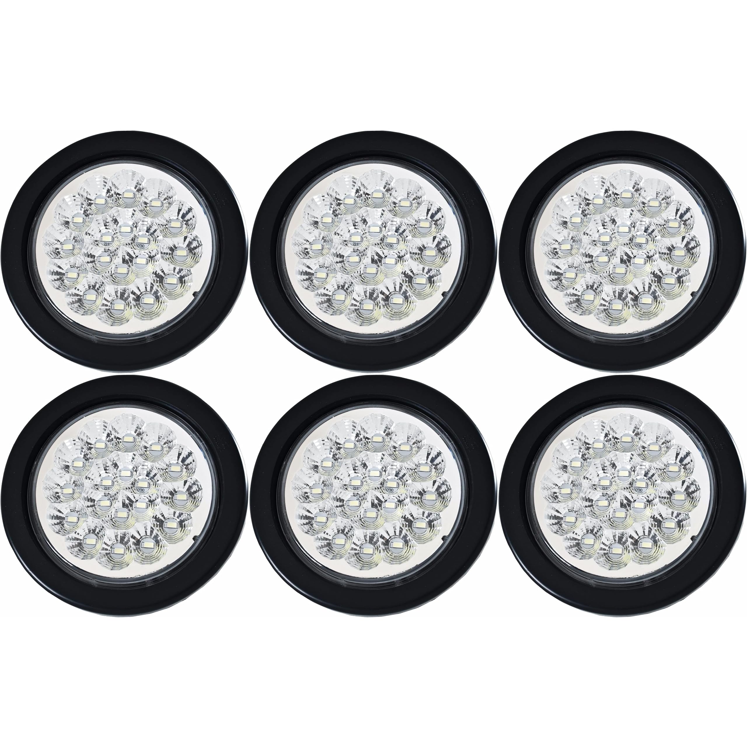 4" Round LED Trailer Tail Light 18 LED Red/White Stop Turn Tail Reverse Backup Running Lights w/Rubber Grommet Direct Wiring for Trucks Trailer RV Boat IP67 Waterproof DOT/SAE Approved 12V