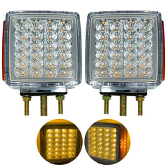 2pc Amber/Red 51 LED Clear Lens Double Face Stud Mount Pedestal Fender Stop Turn Tail Light Heavy Truck Trailer Peterbilt Freightliner Kenworth Mack Western Star Left & Right Side