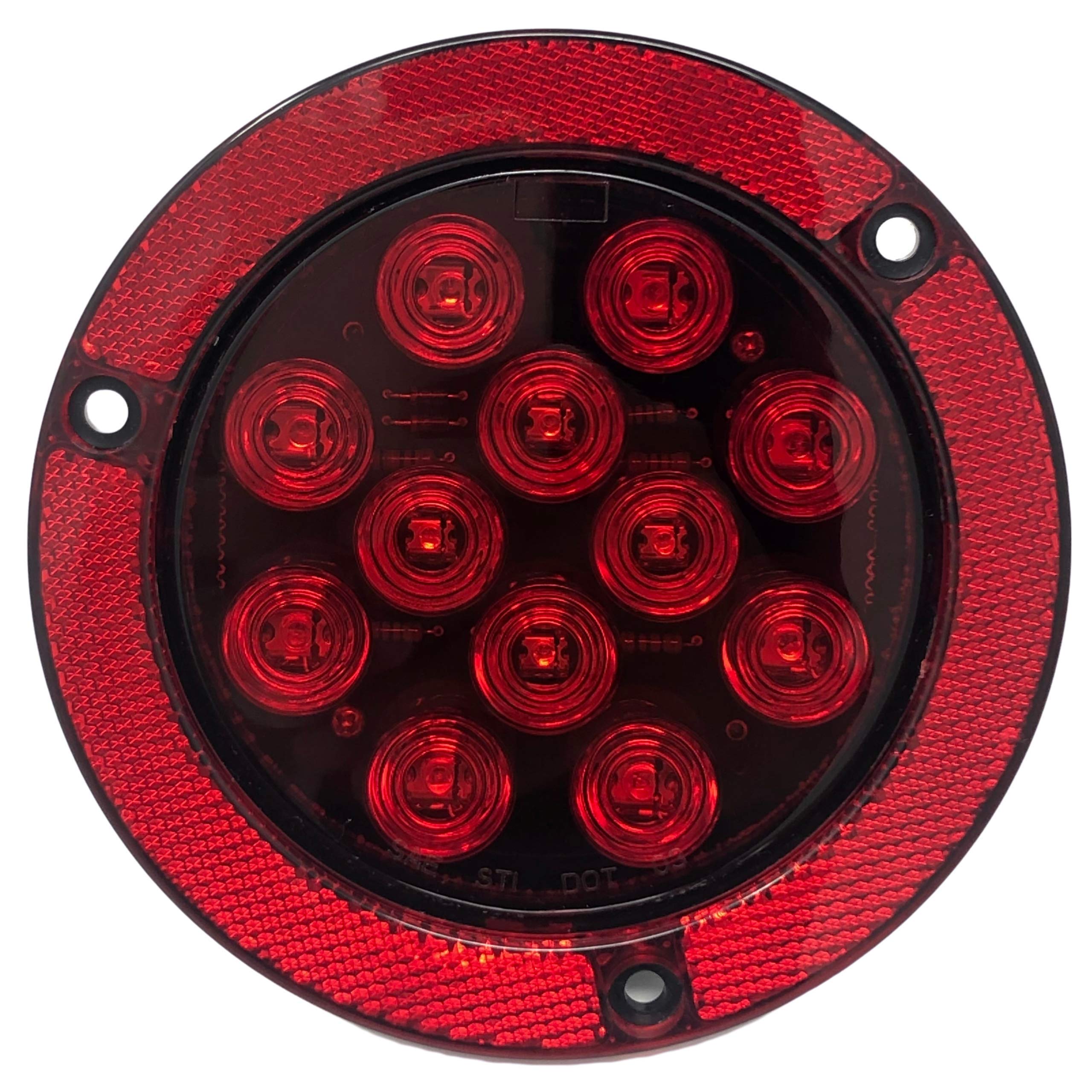 4" Inch Flange Mount Reflective Ring Bezel Red/White 12 LED Round Stop Turn Tail Reverse Backup Tail Trailer Truck Flatbed RV Camper Bus Light Kit with 3 Wire Pigtail Plug 12V
