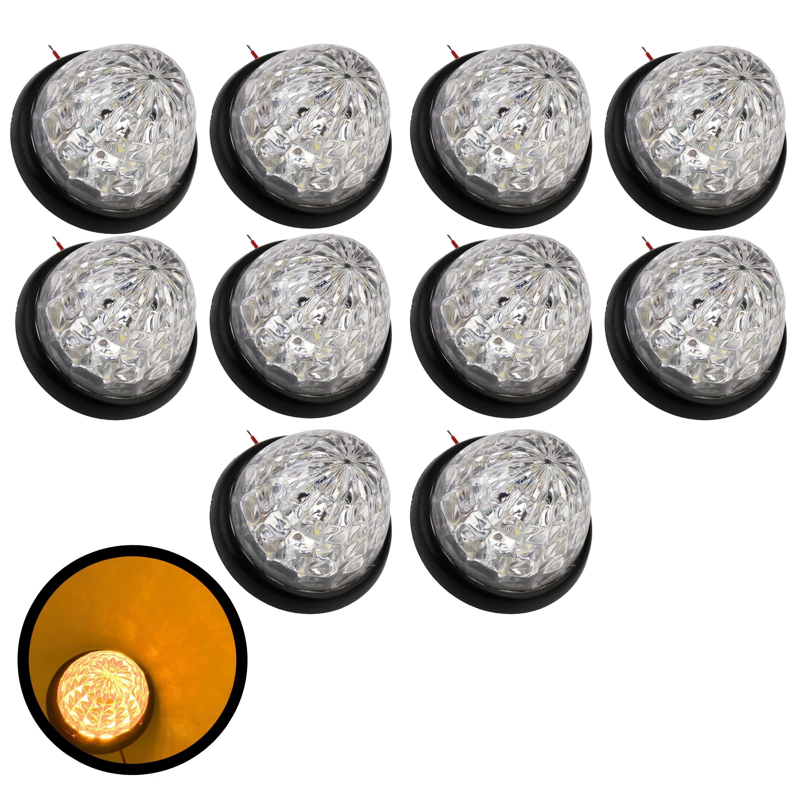 3.5" Inch Diameter 16 LED Round Beehive Cone Watermelon Trailer Side Marker Lights Red Amber Clear Lens Submersible 12V Rear Lights Peterbilt Trucks ATV Motorcycle