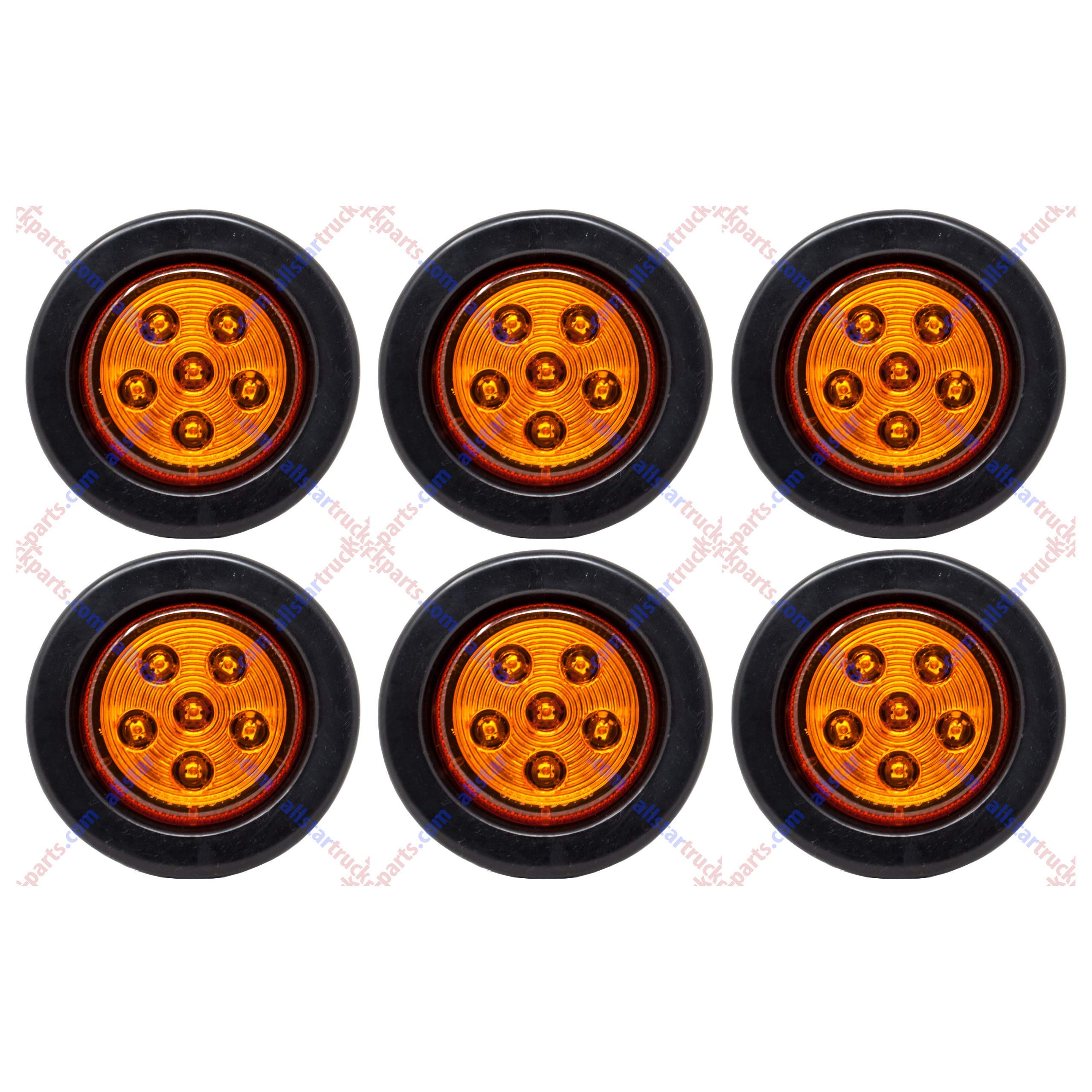 2.5/2-1/2" Round 6 LED Red/Amber Light Truck Trailer Side Marker Clearance Grommet Pigtail Plug Kit