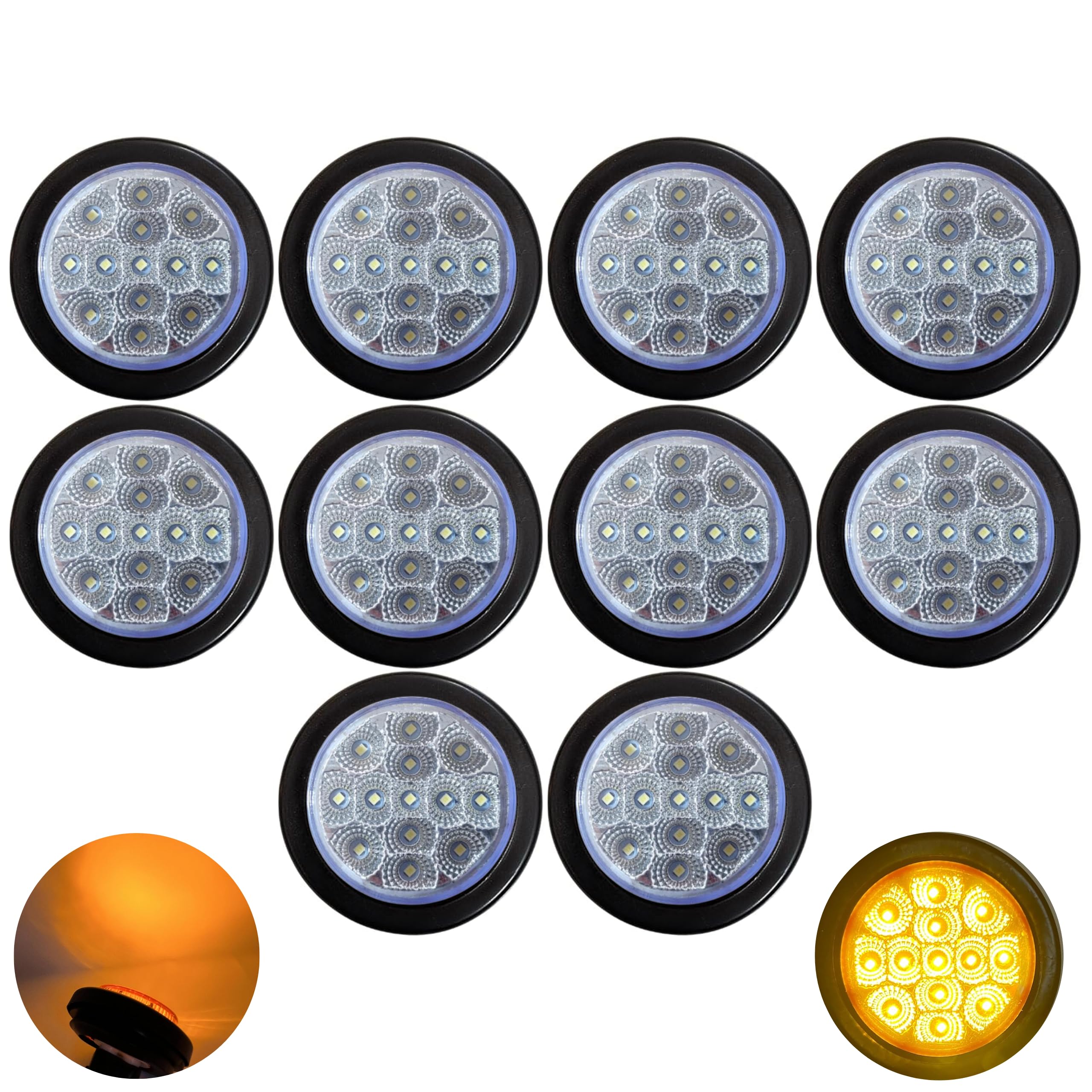 2.5" Round Red/Amber Led Clearance Side Marker Lights 13 LED Diodes Clear Lens ID Truck Utility Trailer RV UTE UTV Tractor Flush Mount Sleeper Waterproof 12V Sealed