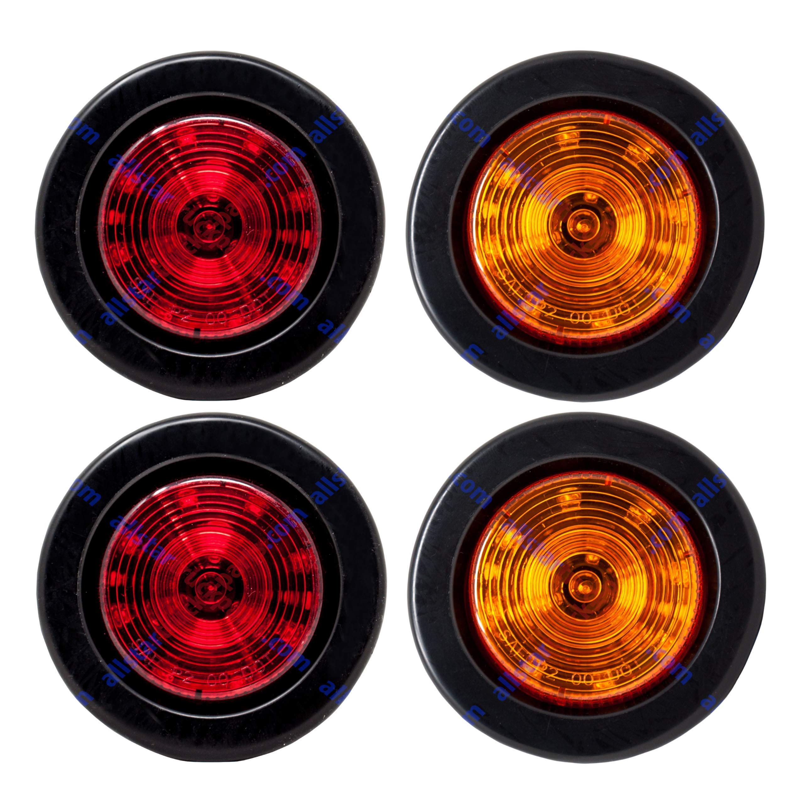 2.5" Red/Amber 12 Led Round Side Marker Clearance Lights Grommet Flush Mount, Sealed Truck Trailer with Reflex Lens, IP67 Waterproof- Super Bright DOT SAE P2 FMVSS 180