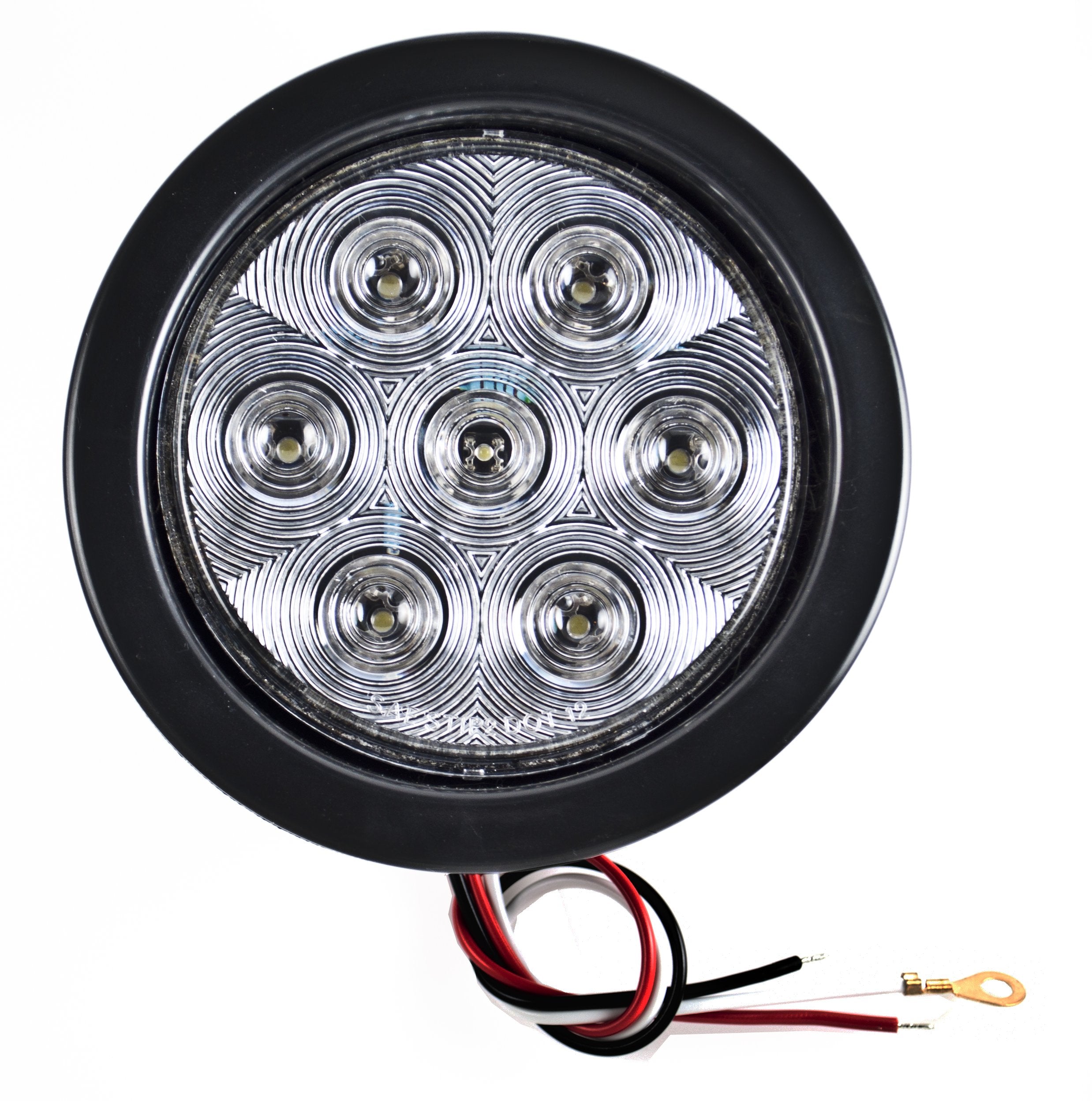 4" Inch Round 7 LED Red/White Trailer Tail Lights Kit Round Led Stop Turn Tail Back-up Reverse Fog Lights Reflective Lens Grommet 3-Prong Wire Pigtails for Truck Trailer RV 12V