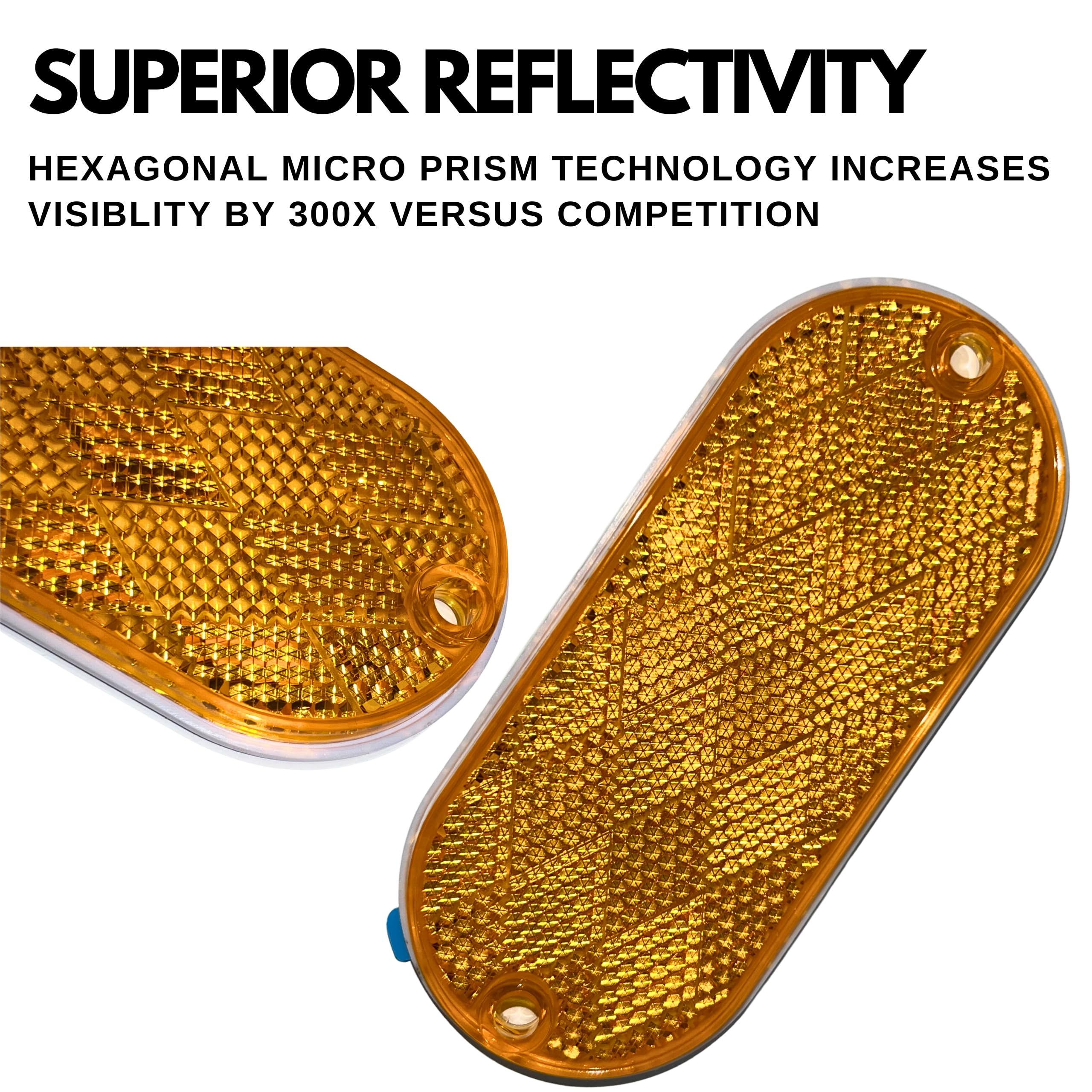 Oval Reflectors Red/Amber Self Adhesive Or Drill Mount Quick Mount SAE 13 DOT