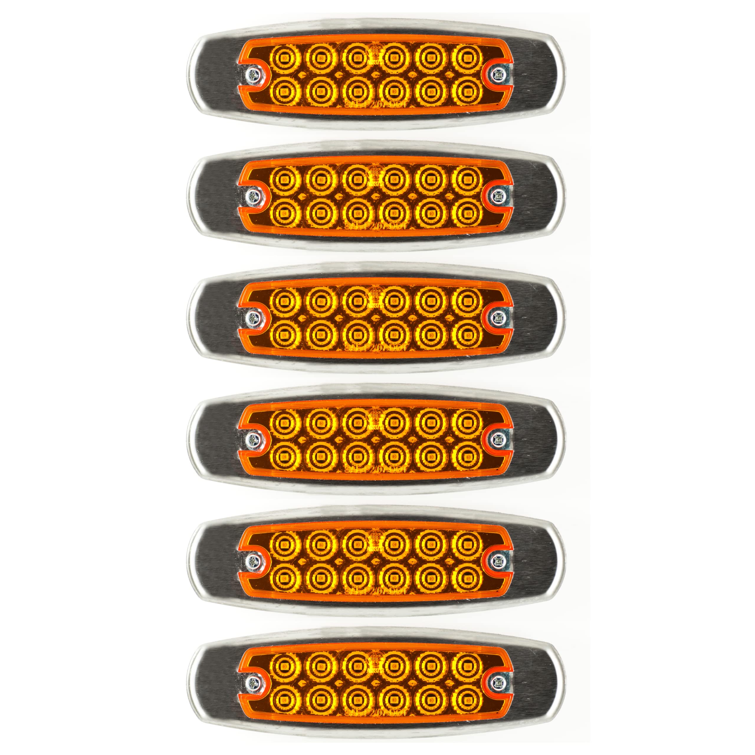 6.2" LED Marker Clearance Light 12 LED Amber/Red Trailer Lights Surface Mount Sealed 6-1/5" Amber/Red Rectangular Spyder Fish Shape Marker & Clearance Lights Stainless Steel Rim Bezel 12V