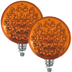 2pc Red/Amber 48 LED Round Double Face Chrome Stud Mount Pedestal Fender Stop Turn Tail Light Truck Trailer Peterbilt Freightliner Kenworth Mack Western Star 10-30V