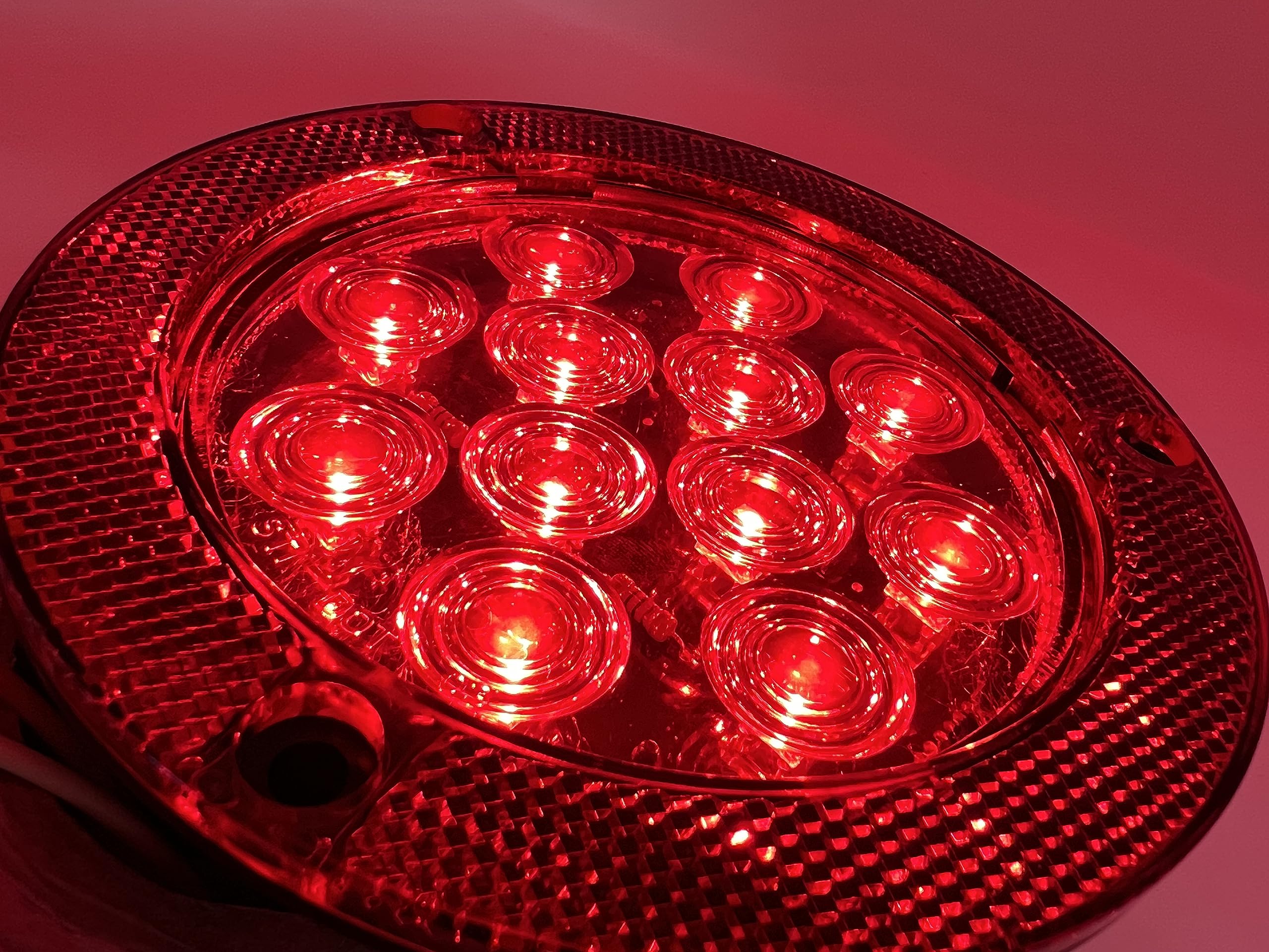 4" Inch Flange Mount Reflective Ring Bezel Red/White 12 LED Round Stop Turn Tail Reverse Backup Tail Trailer Truck Flatbed RV Camper Bus Light Kit with 3 Wire Pigtail Plug 12V