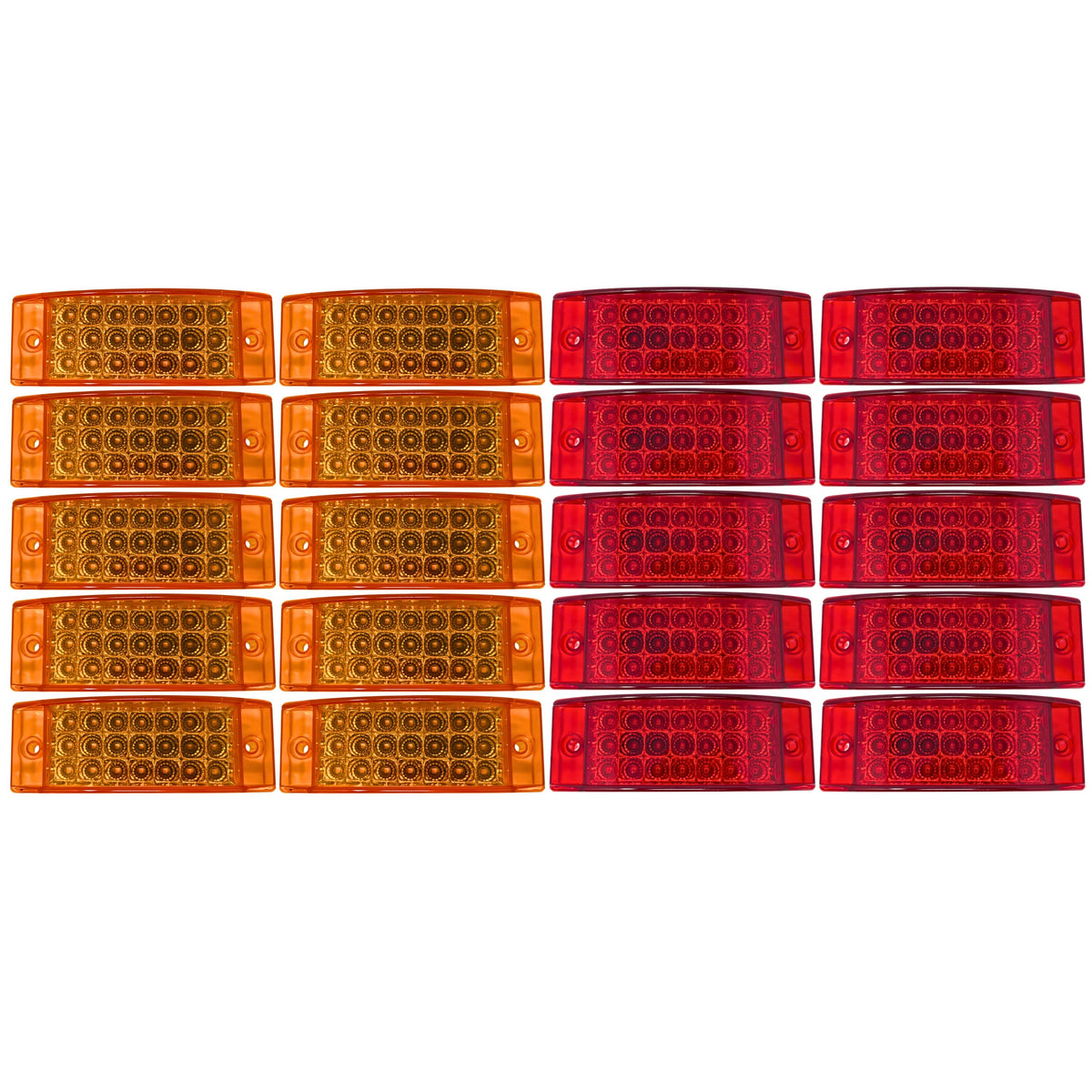 Amber + Red 6" 21 LED Side Marker Clearance Light Rectangle 12V Truck Trailer Camper Boat Marine 6x2 Rectangular Surface Mount [Sealed and Waterproof]