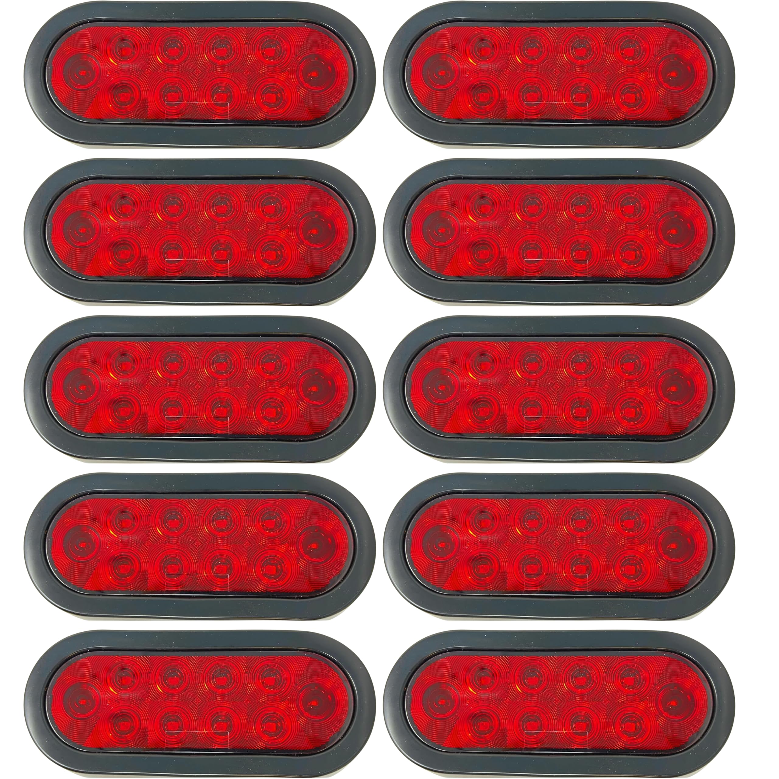 Red/White/Amber 6" Oval 10 LED Trailer Stop Turn Tail Light Kit DOT Certified Grommets Plugs IP67 Waterproof Mid Turn Parking Reverse Back Up Signal Headache Rack Backrack