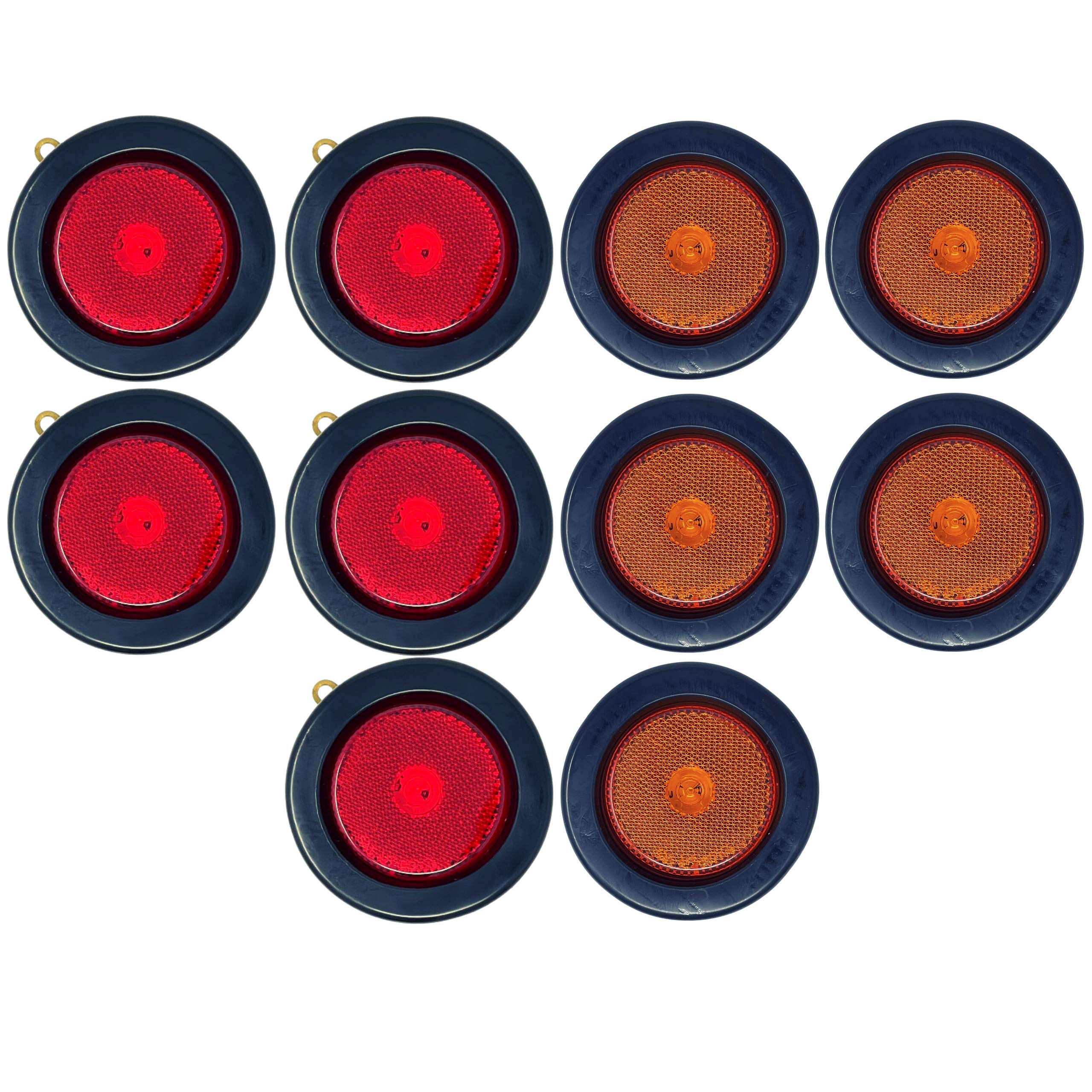 2.5" Red/Amber 4 Led Round Side Marker Clearance Lights Grommet Flush Mount, Sealed Truck Trailer with Reflex Lens, IP67 Waterproof- Super Bright DOT SAE P2 FMVSS 180