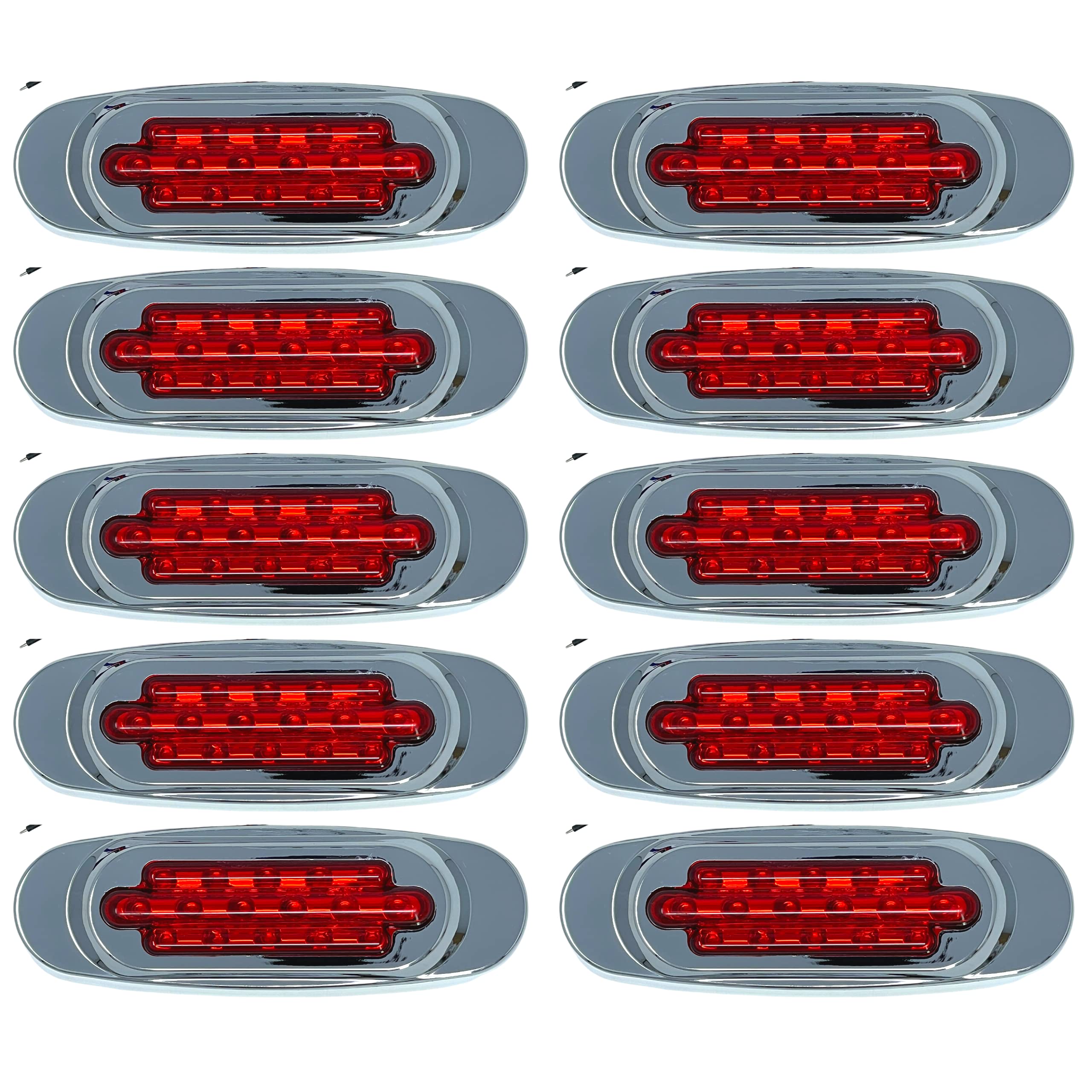 6.5" Inch Amber/Red/White LED Side Marker Lights Clearance Chrome Base Bezel 16 Diodes Surface Mount Led Cab Panel Lights Turn Signals Sealed Waterproof 12V