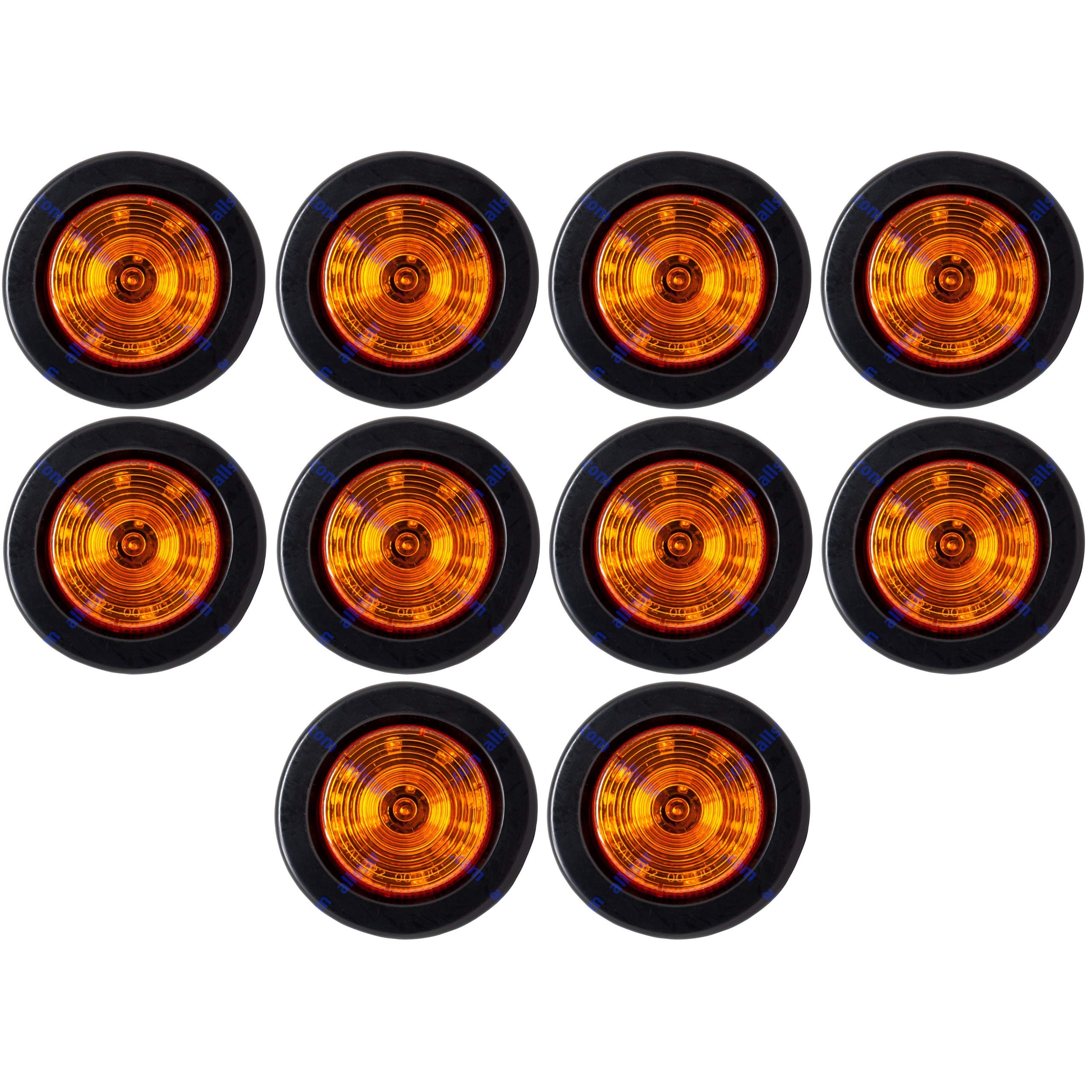 2.5" Red/Amber 12 Led Round Side Marker Clearance Lights Grommet Flush Mount, Sealed Truck Trailer with Reflex Lens, IP67 Waterproof- Super Bright DOT SAE P2 FMVSS 180