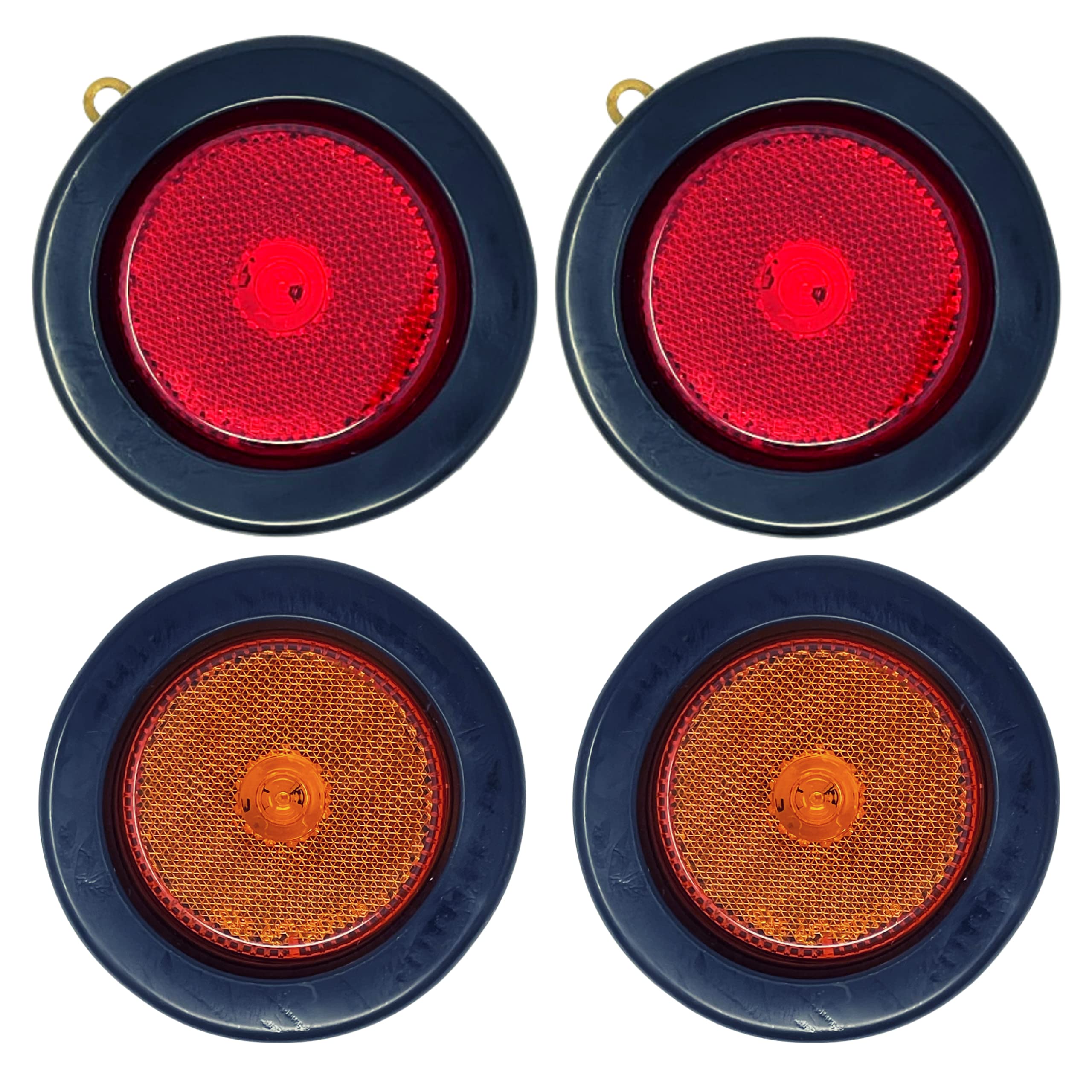 2.5" Red/Amber 4 Led Round Side Marker Clearance Lights Grommet Flush Mount, Sealed Truck Trailer with Reflex Lens, IP67 Waterproof- Super Bright DOT SAE P2 FMVSS 180