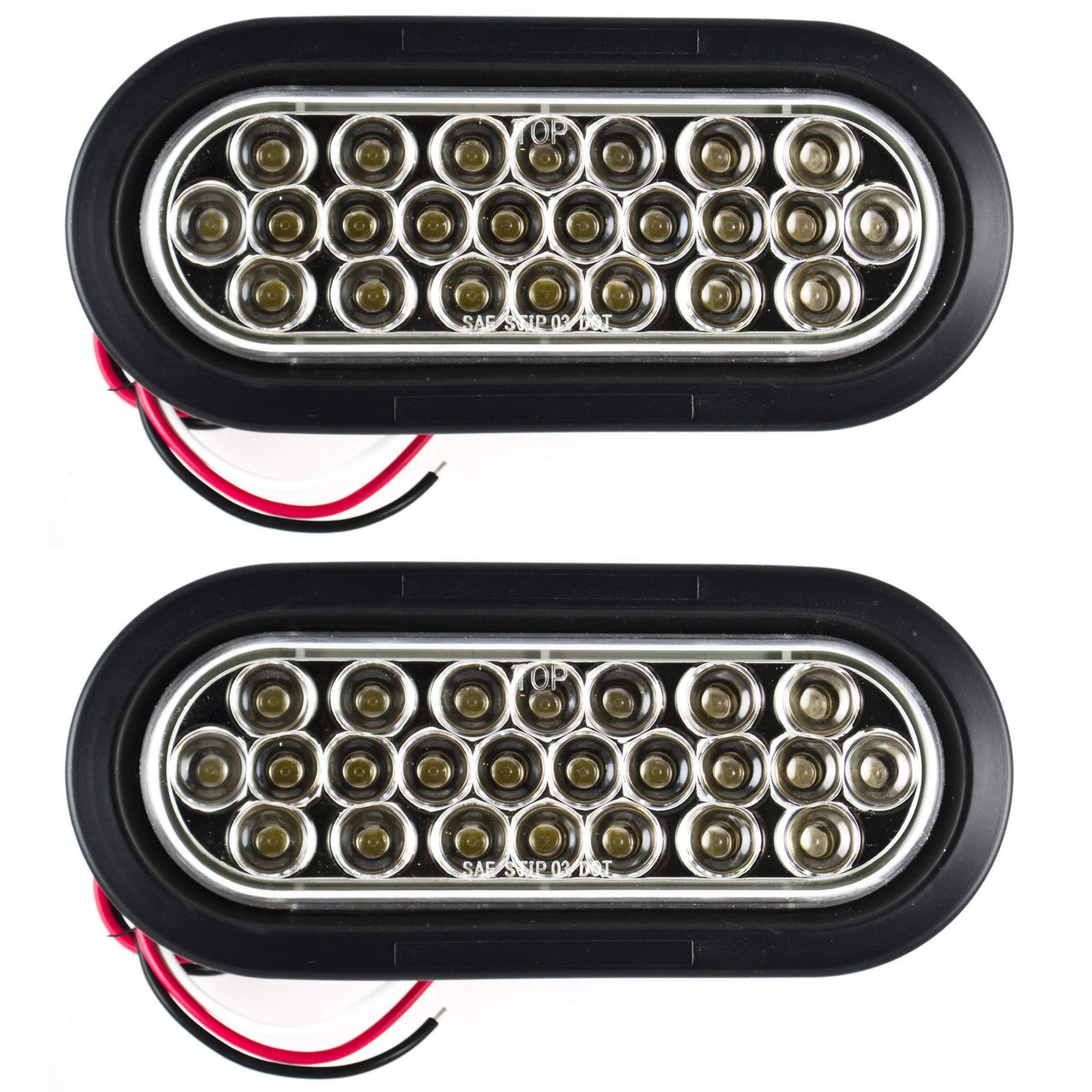 Red/White/Amber 4" Round 24 LED Stop Turn Tail Light Reverse Backup Parking Running Lights 3 Wire Pigtail Plug Grommet Trucks Trailer RV Boat Camper Dump Truck IP67 Waterproof DOT Certified 12V