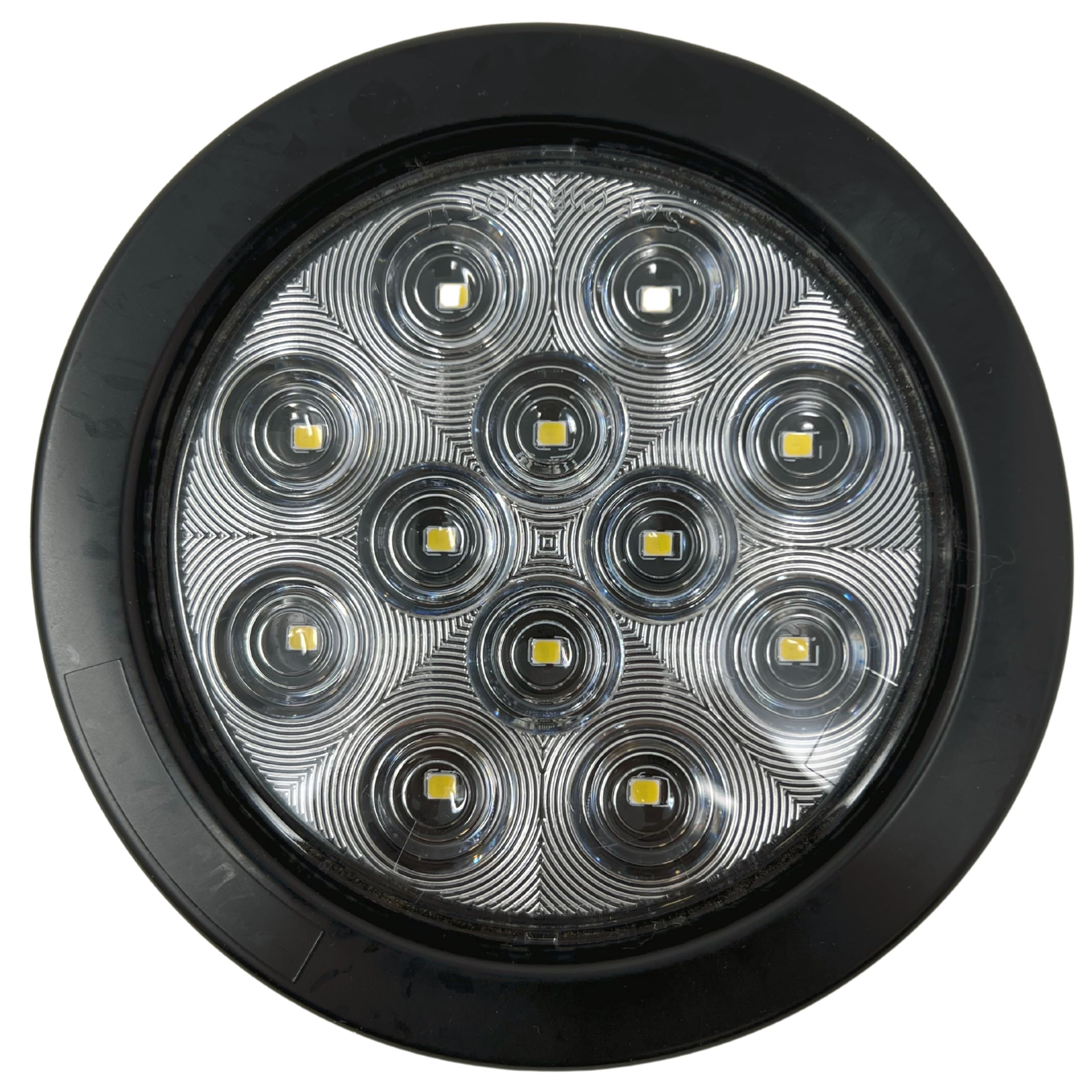 4" Inch Round 12 LED Red/White Trailer Tail Lights Kit Round Led Stop Turn Tail Back-up Reverse Fog Lights Reflective Lens Grommet 3-Prong Wire Pigtails for Truck Trailer RV 12V