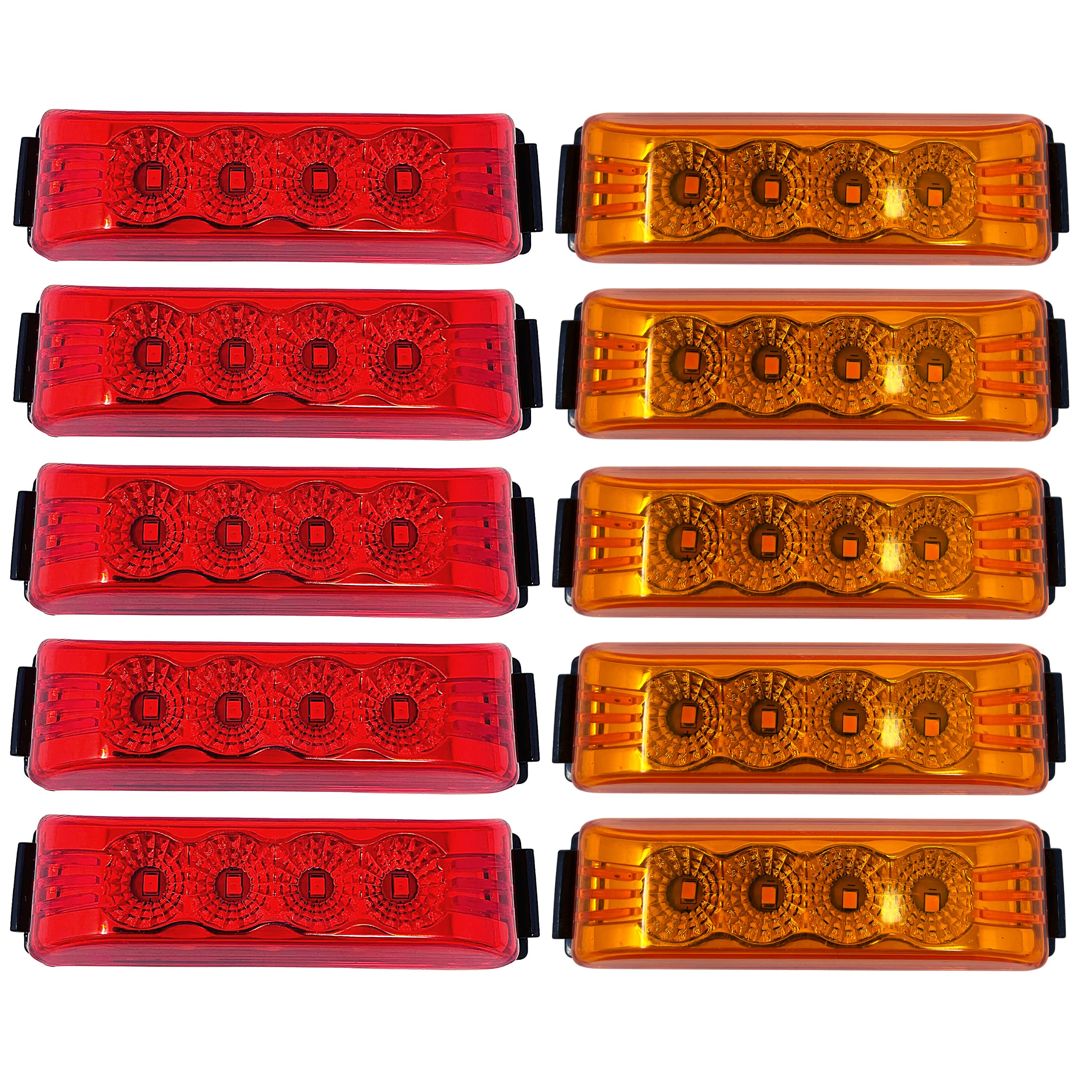 All Star Truck Parts] [Qty 10 [4"x1"] Amber/Red Thin line Trailer Led Side Marker and Clearance Lights 4 LED with Reflectors Submersible Sealed 12V Surface Mount for Truck Trailer Boats, Rectangular