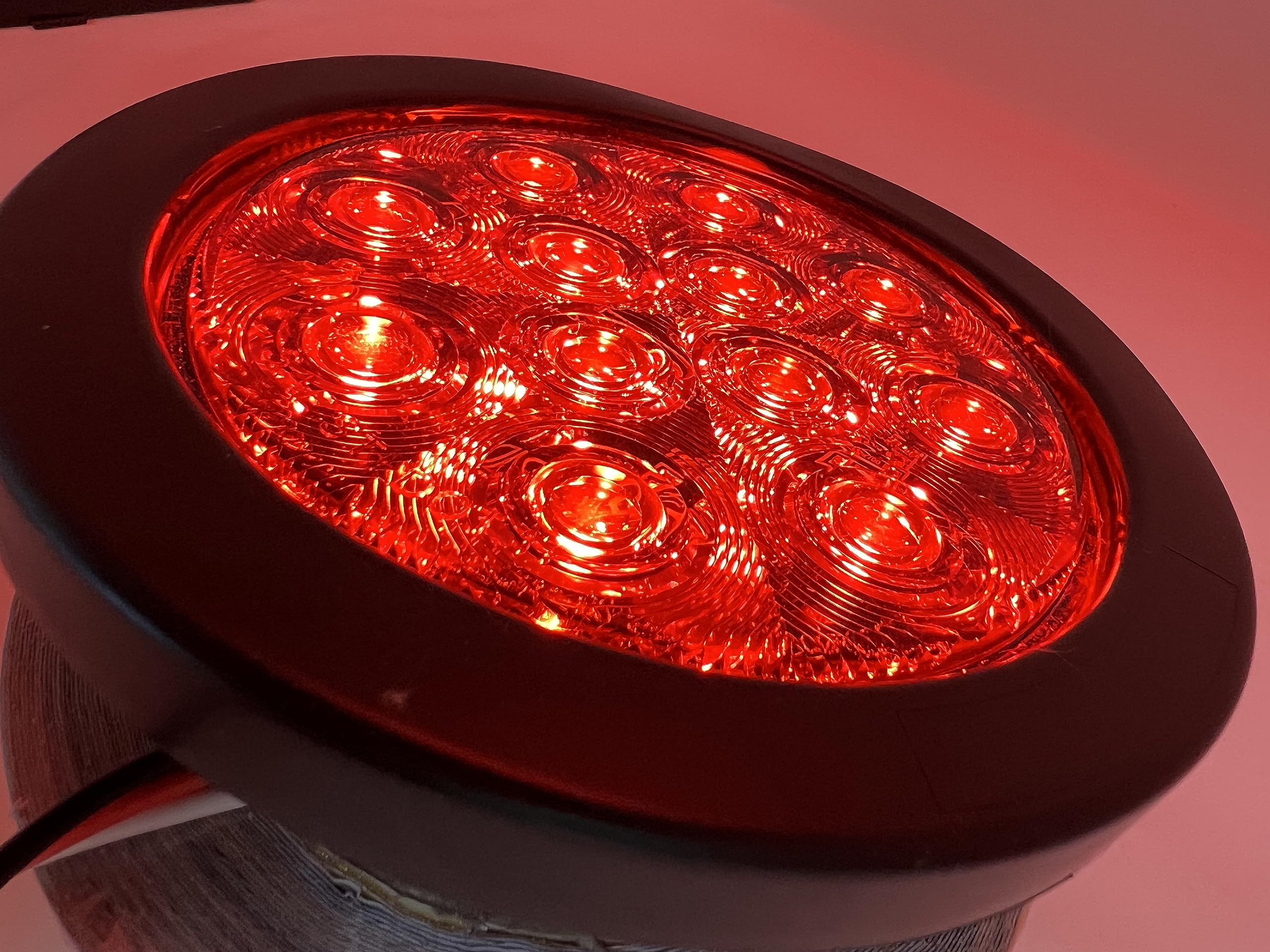 4" Inch Round 12 LED Red/White Trailer Tail Lights Kit Round Led Stop Turn Tail Back-up Reverse Fog Lights Reflective Lens Grommet 3-Prong Wire Pigtails for Truck Trailer RV 12V
