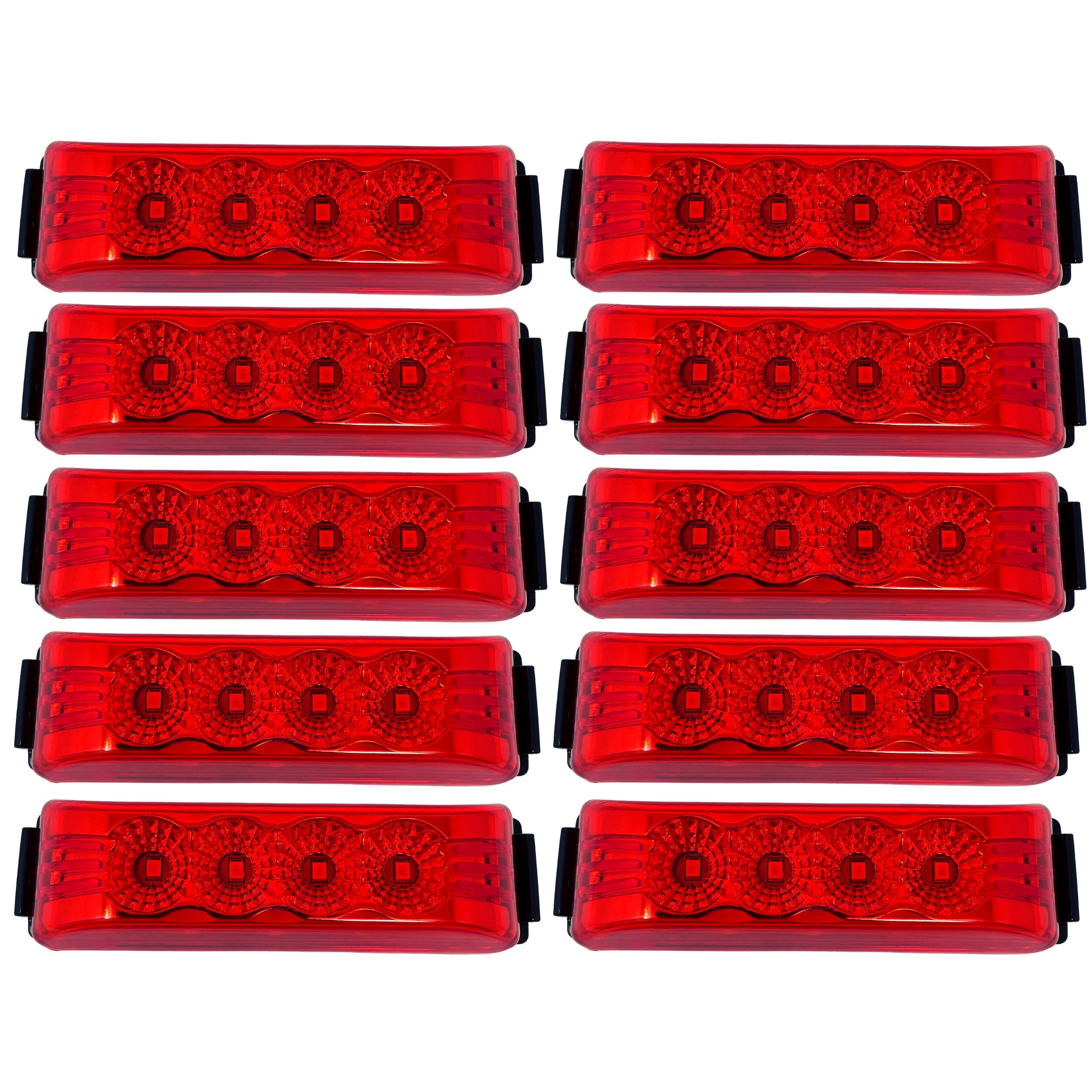 All Star Truck Parts] [Qty 10 [4"x1"] Amber/Red Thin line Trailer Led Side Marker and Clearance Lights 4 LED with Reflectors Submersible Sealed 12V Surface Mount for Truck Trailer Boats, Rectangular