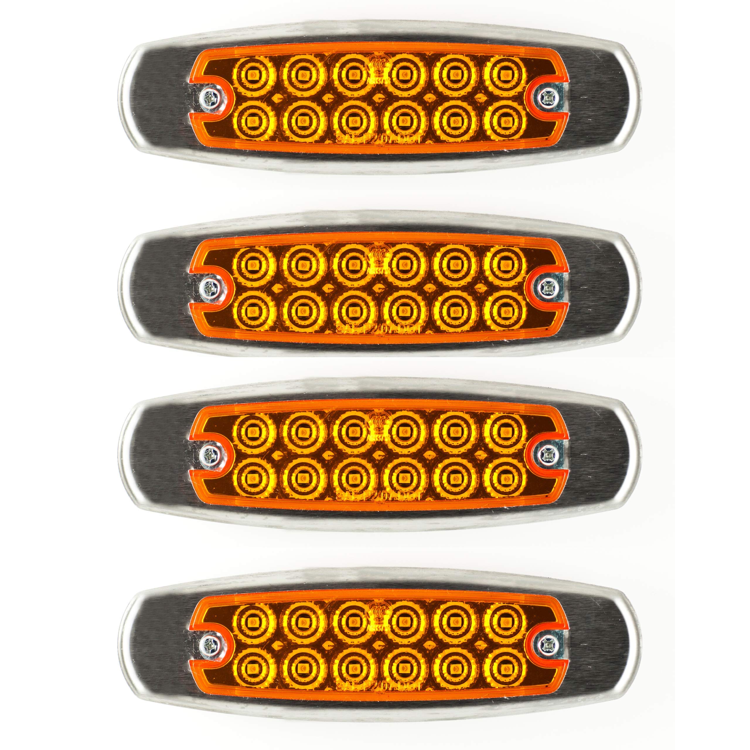 6.2" LED Marker Clearance Light 12 LED Amber/Red Trailer Lights Surface Mount Sealed 6-1/5" Amber/Red Rectangular Spyder Fish Shape Marker & Clearance Lights Stainless Steel Rim Bezel 12V