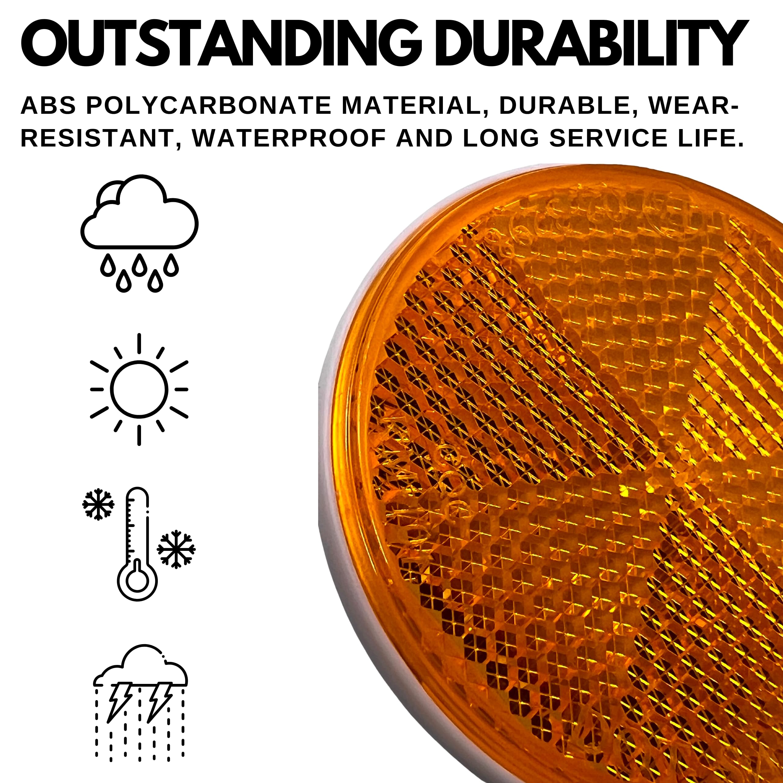 [Qty 25] [Red/Amber] 2" Inch Round Reflector Bike,Trailer, Truck, Boat, Mailbox, Construction, Equipment, RV, Camper with Super Strong Adhesive DOT/SAE Approved