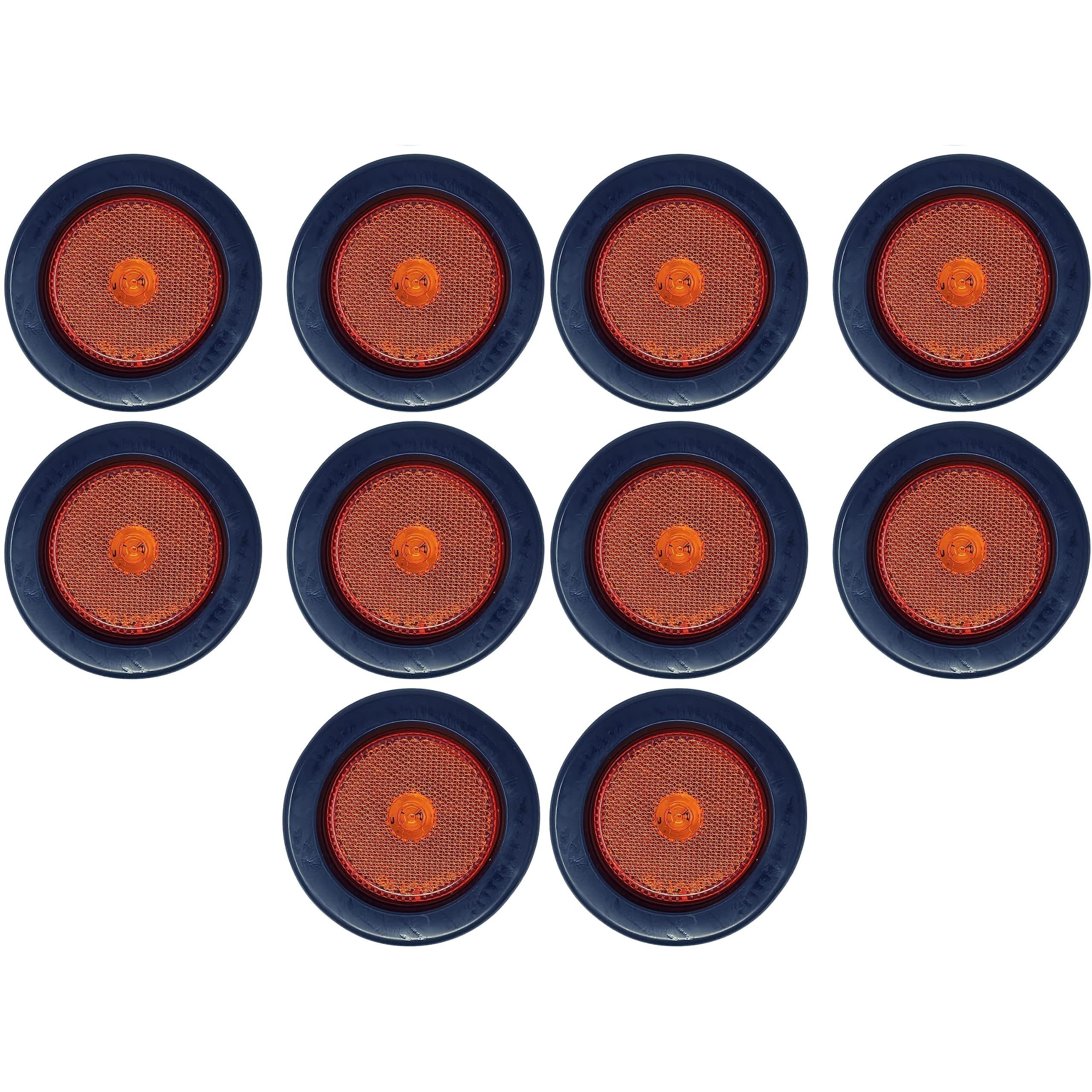 2.5" Red/Amber 4 Led Round Side Marker Clearance Lights Grommet Flush Mount, Sealed Truck Trailer with Reflex Lens, IP67 Waterproof- Super Bright DOT SAE P2 FMVSS 180