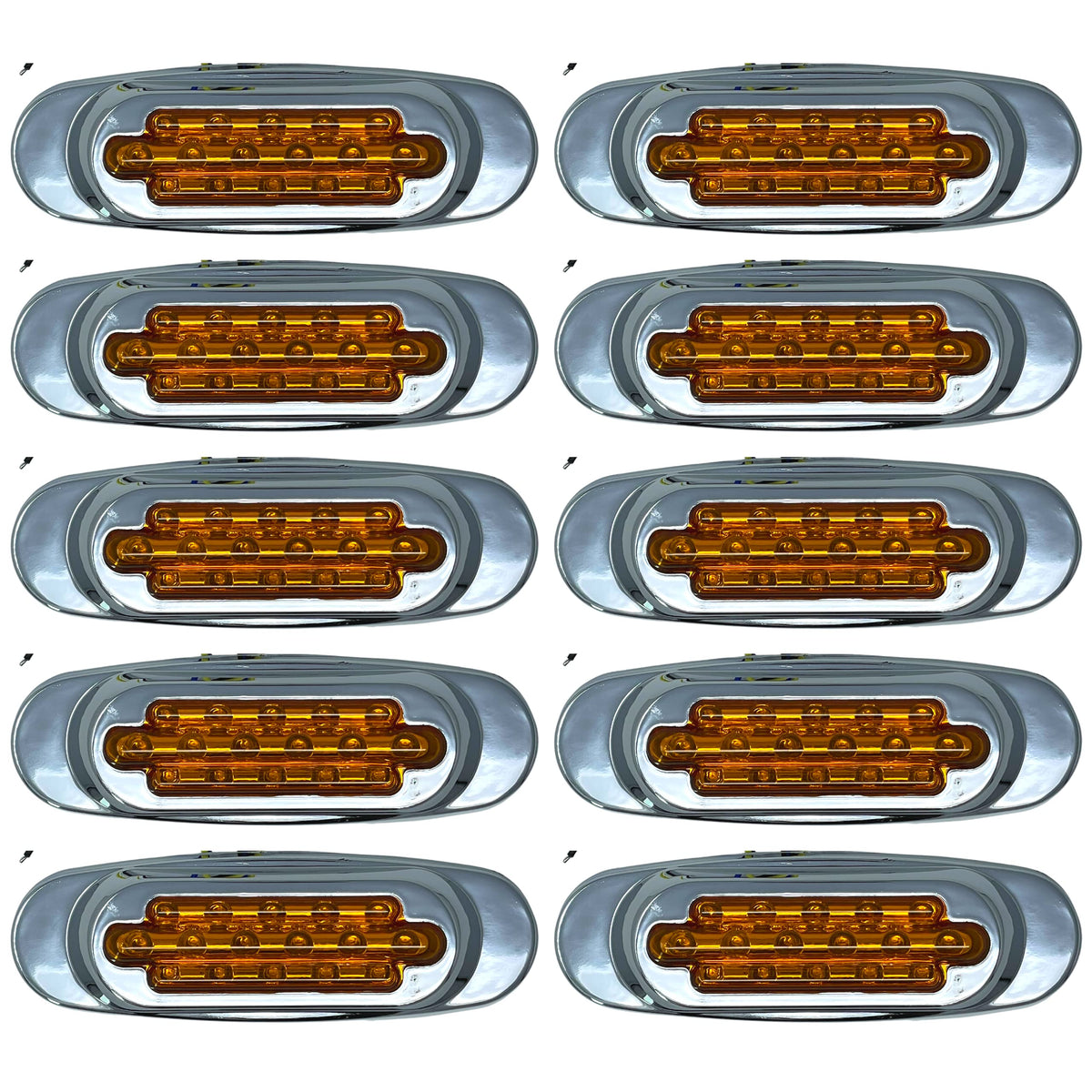 6.5" Inch Amber/Red/White LED Side Marker Lights Clearance Chrome Base Bezel 16 Diodes Surface Mount Led Cab Panel Lights Turn Signals Sealed Waterproof 12V