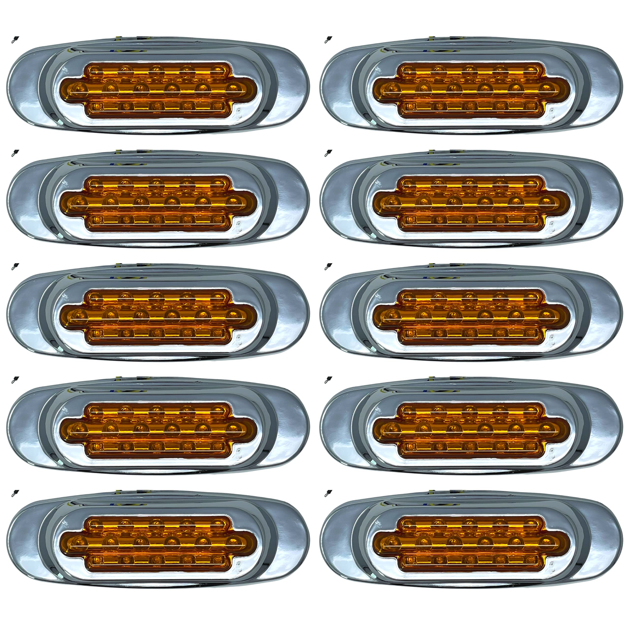 6.5" Inch Amber/Red/White LED Side Marker Lights Clearance Chrome Base Bezel 16 Diodes Surface Mount Led Cab Panel Lights Turn Signals Sealed Waterproof 12V