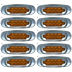 6.5" Inch Amber/Red/White LED Side Marker Lights Clearance Chrome Base Bezel 16 Diodes Surface Mount Led Cab Panel Lights Turn Signals Sealed Waterproof 12V