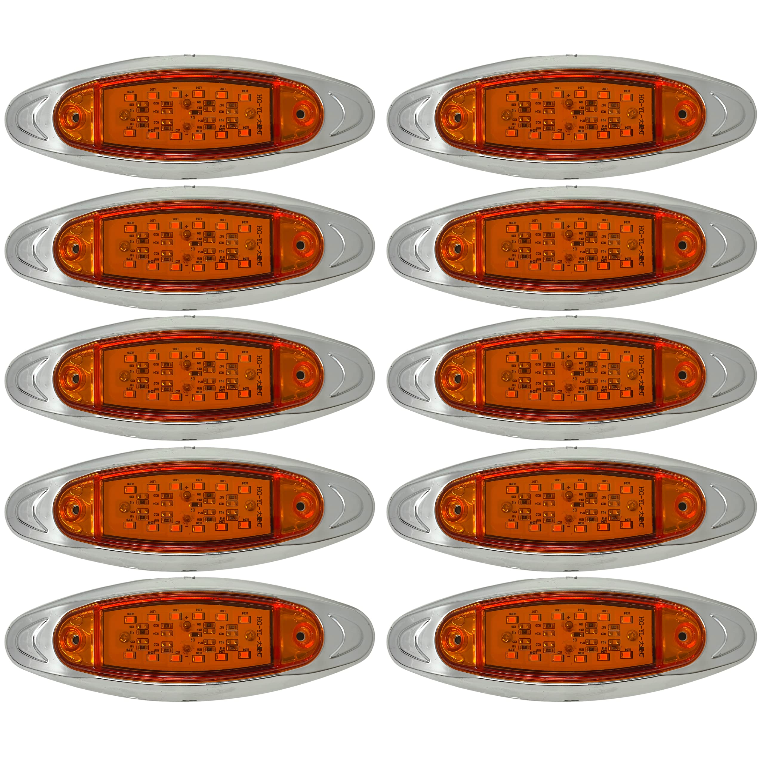 [12-LED RED/AMBER] [6.7" x 2.2"] Side Marker Red Light with Chrome Bezel, Universal LED Clearance Markers for Truck Trailer Boat ATV Marine Marker lights 12V High Brightness Side Marker Lights