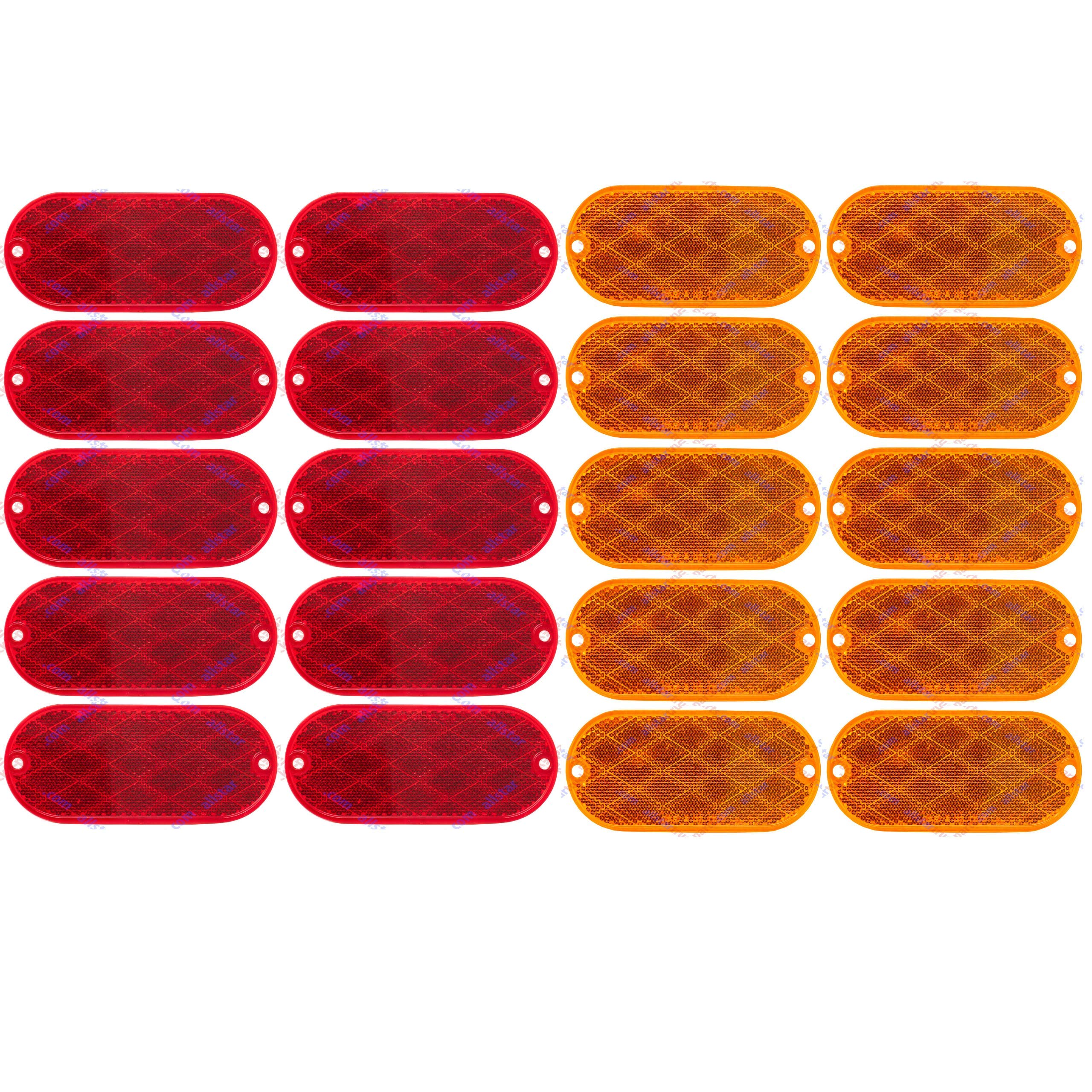 Oval Reflectors Red/Amber Self Adhesive Or Drill Mount Quick Mount SAE 13 DOT