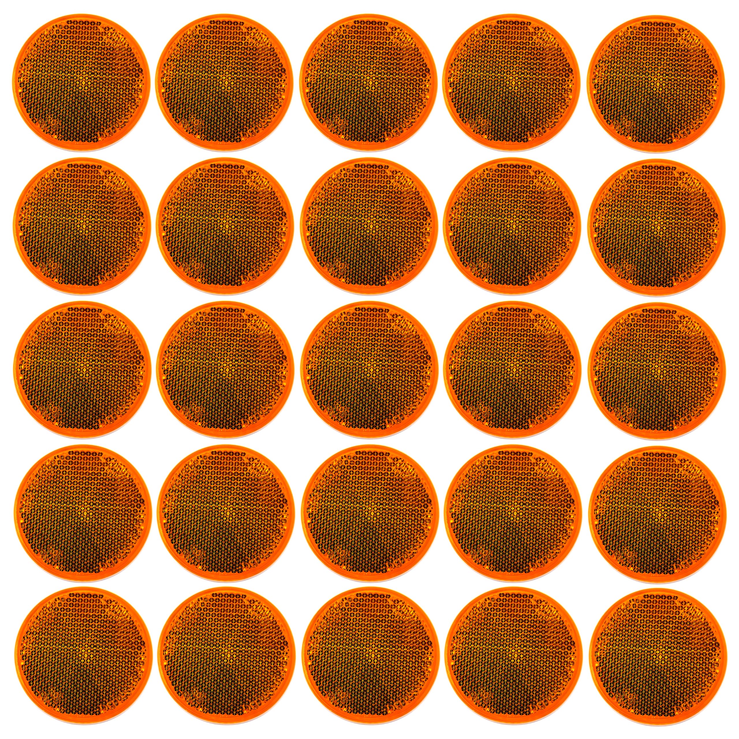 [Qty 25] [Red/Amber] 2" Inch Round Reflector Bike,Trailer, Truck, Boat, Mailbox, Construction, Equipment, RV, Camper with Super Strong Adhesive DOT/SAE Approved