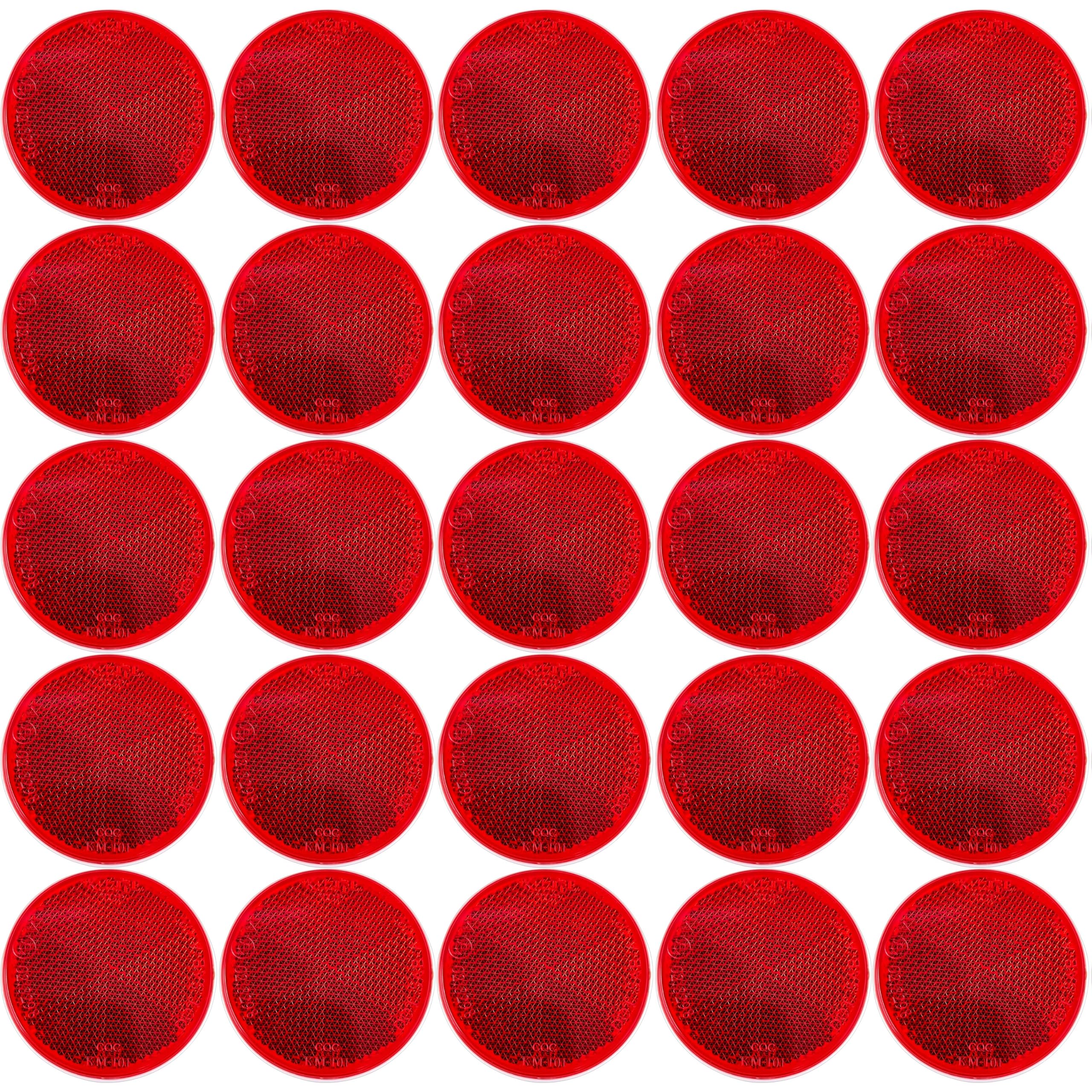 [Qty 25] [Red/Amber] 2" Inch Round Reflector Bike,Trailer, Truck, Boat, Mailbox, Construction, Equipment, RV, Camper with Super Strong Adhesive DOT/SAE Approved