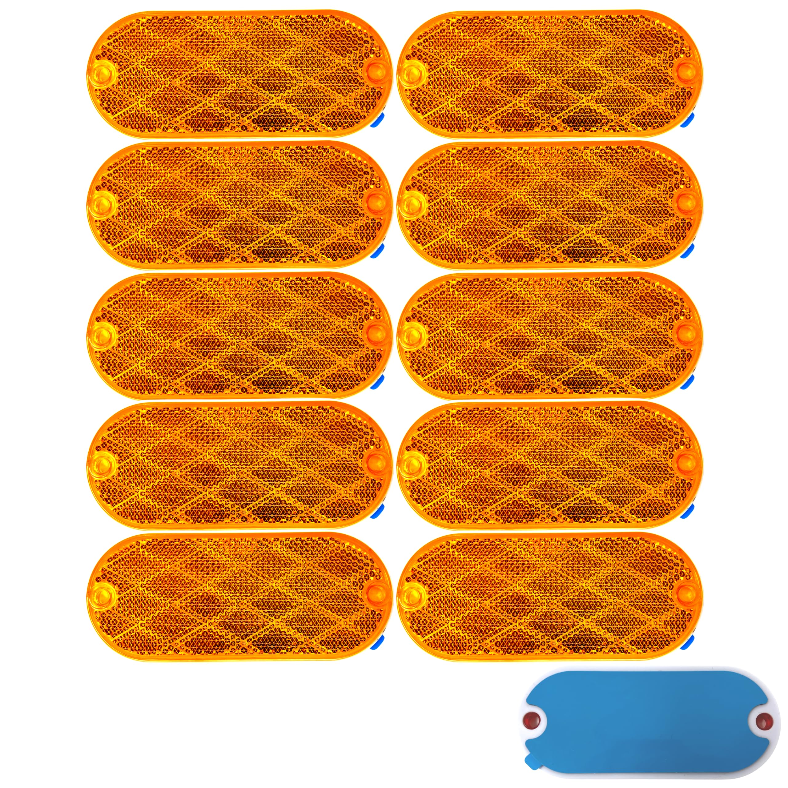 Oval Reflectors Red/Amber Self Adhesive Or Drill Mount Quick Mount SAE 13 DOT
