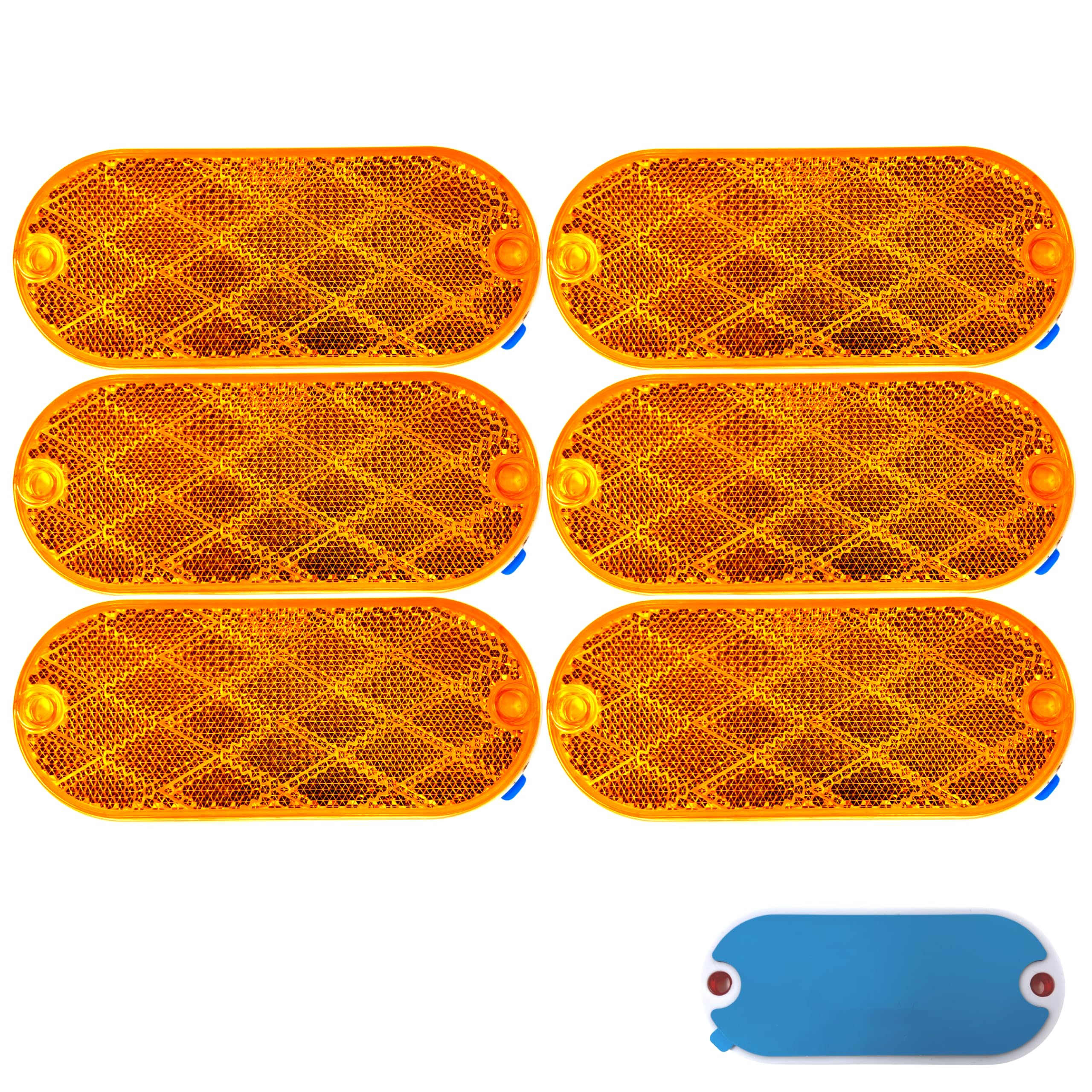 Oval Reflectors Red/Amber Self Adhesive Or Drill Mount Quick Mount SAE 13 DOT