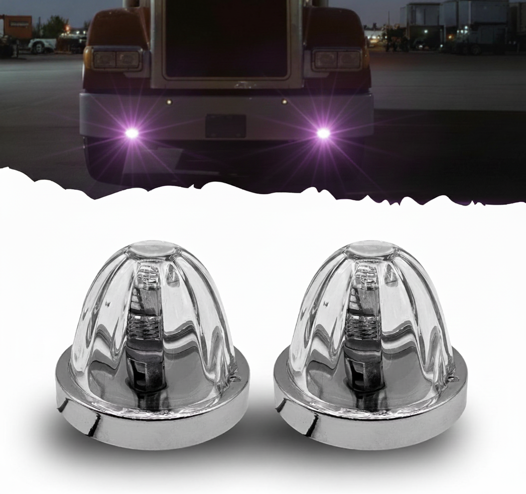 All Star Truck Parts 2Pcs Glass Watermelon Lights Clear Lens LED Side Marker Turn Signal Fender Bumper Air Cleaner Under Glow Lights + Bezel Replacement for Kenworth Peterbilt Freightliner Truck