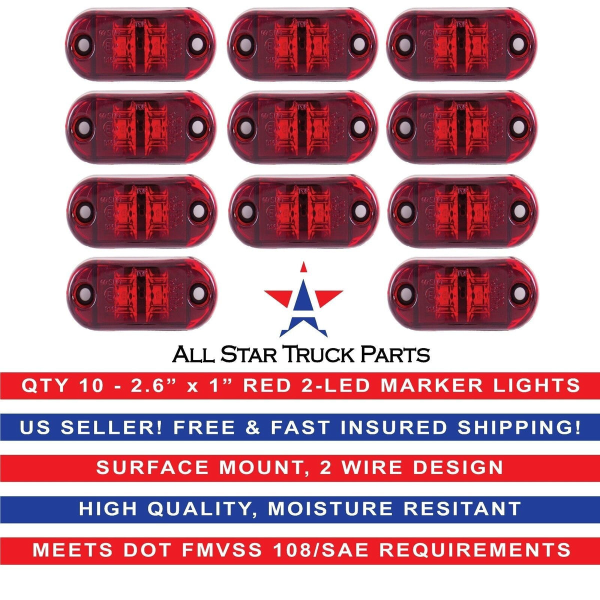 Red/Amber 2.5" 2 Diode Oval LED Trailer Truck Clearance Light Side Marker Light, Surface Mount Little Boat Marine Led Lights RV Camper Accessories