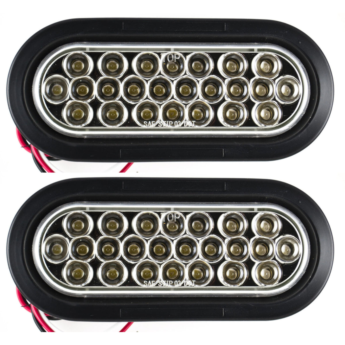 Red/White 6" Oval 24 LED Trailer Stop Turn Tail Reverse Backup Parking Brake Indicator Light Kit DOT Certified With Grommets & Plugs IP67 Waterproof Headache Rack Backrack